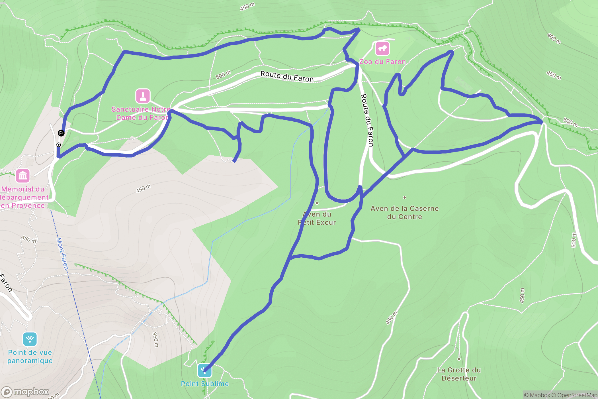 Toulon : carte du parcours de randonnée - France