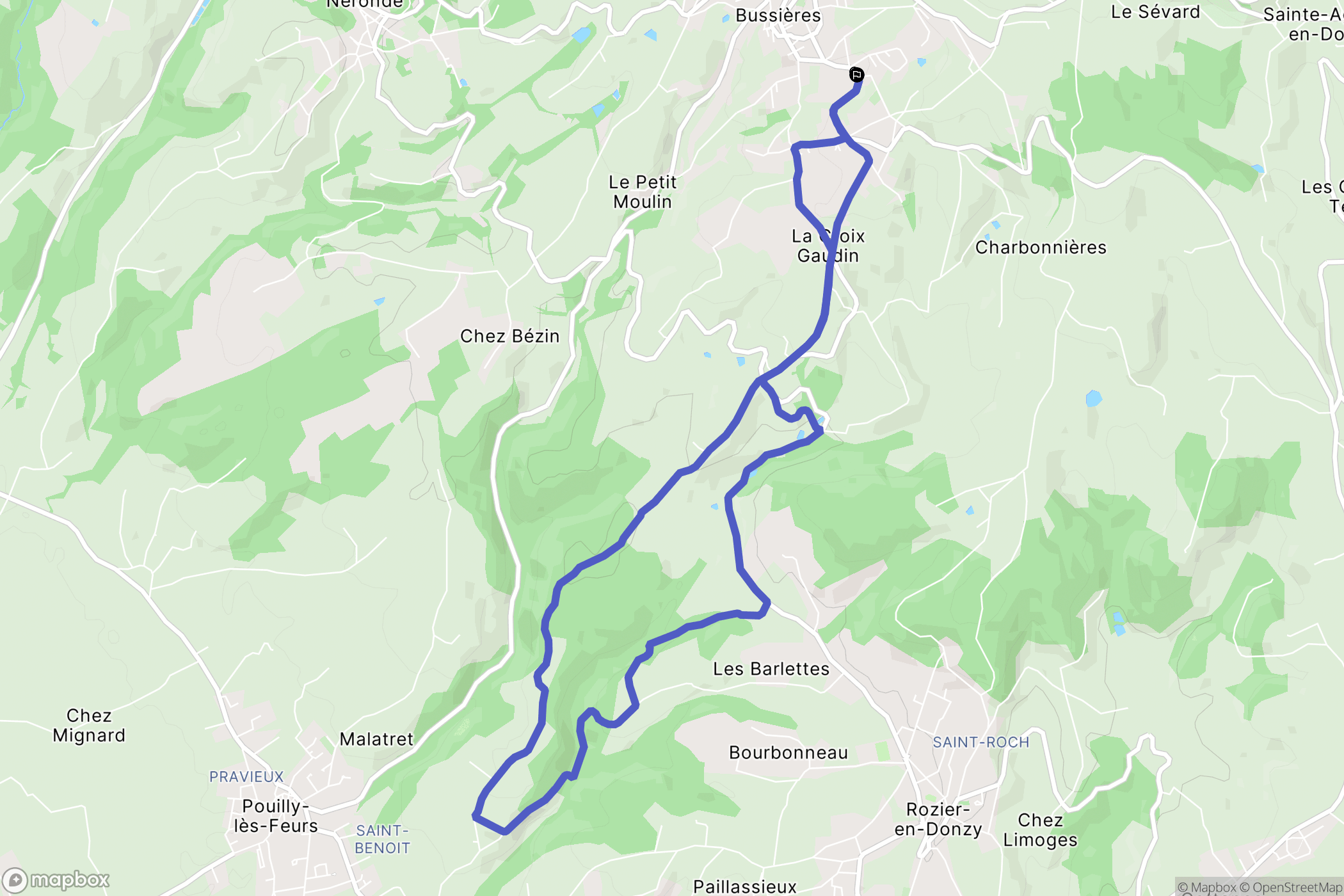 Bussières : carte du parcours de randonnée - France