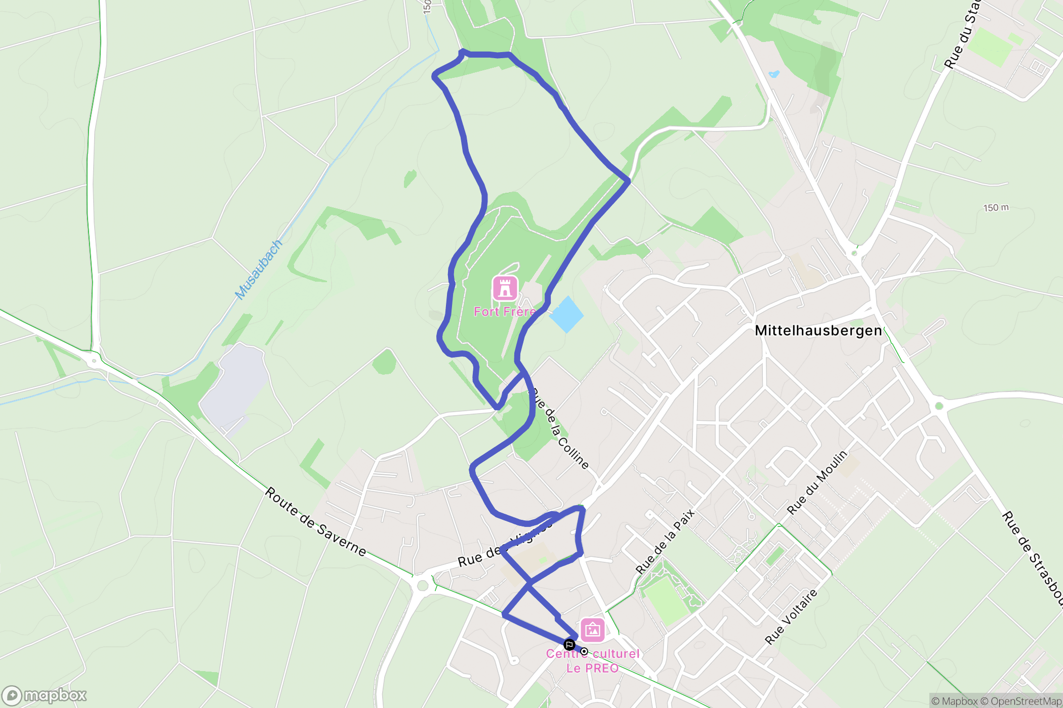 Oberhausbergen : carte du parcours de randonnée - France