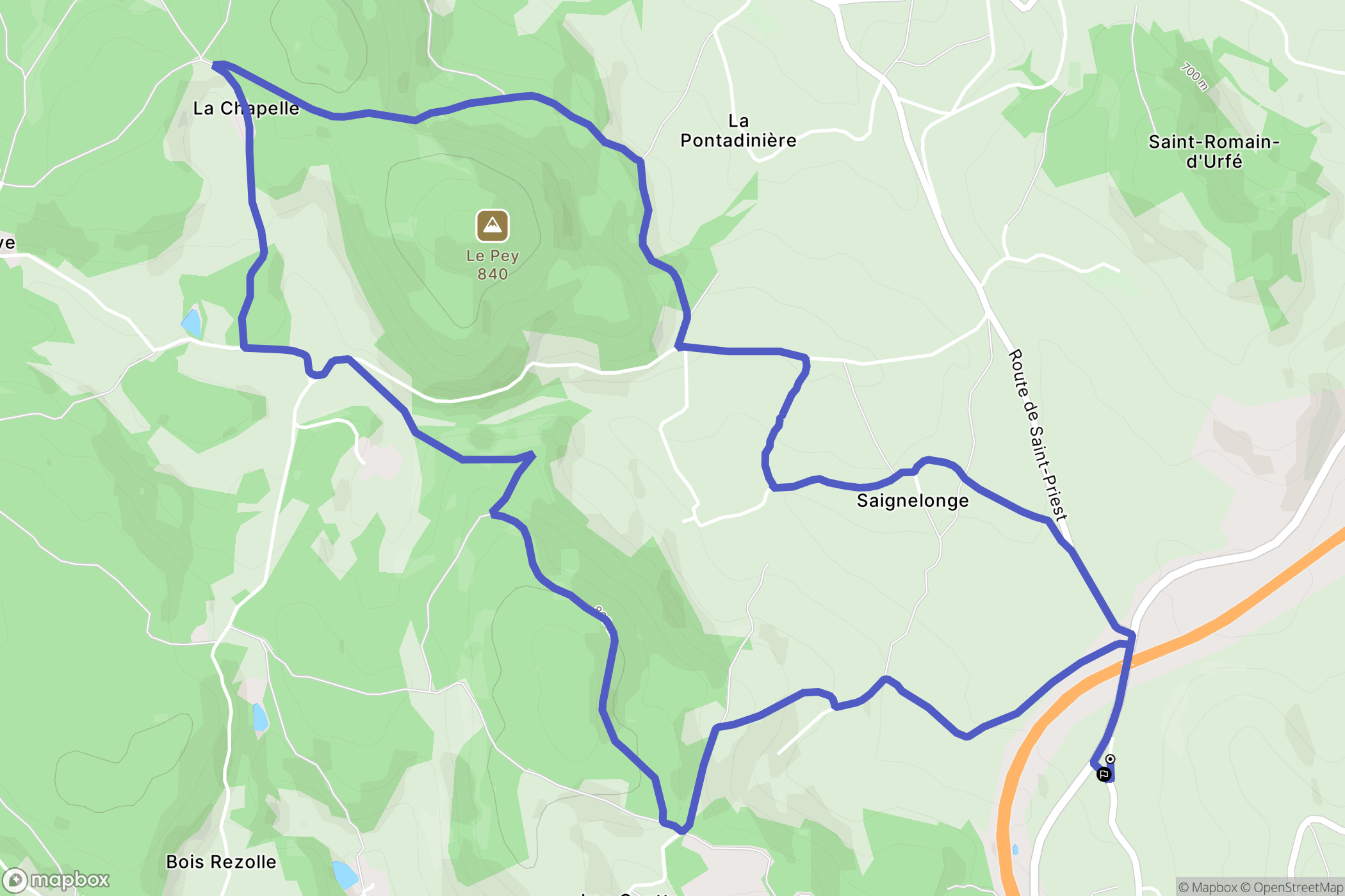 Champoly : carte du parcours de randonnée - France