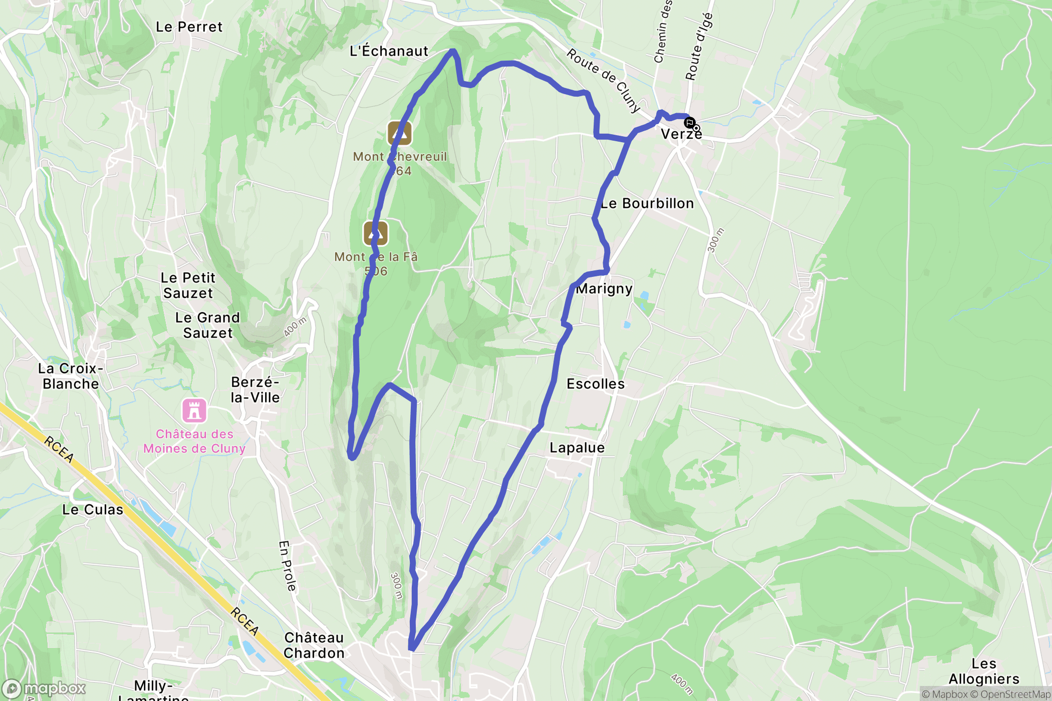 Verzé : carte du parcours de randonnée - France