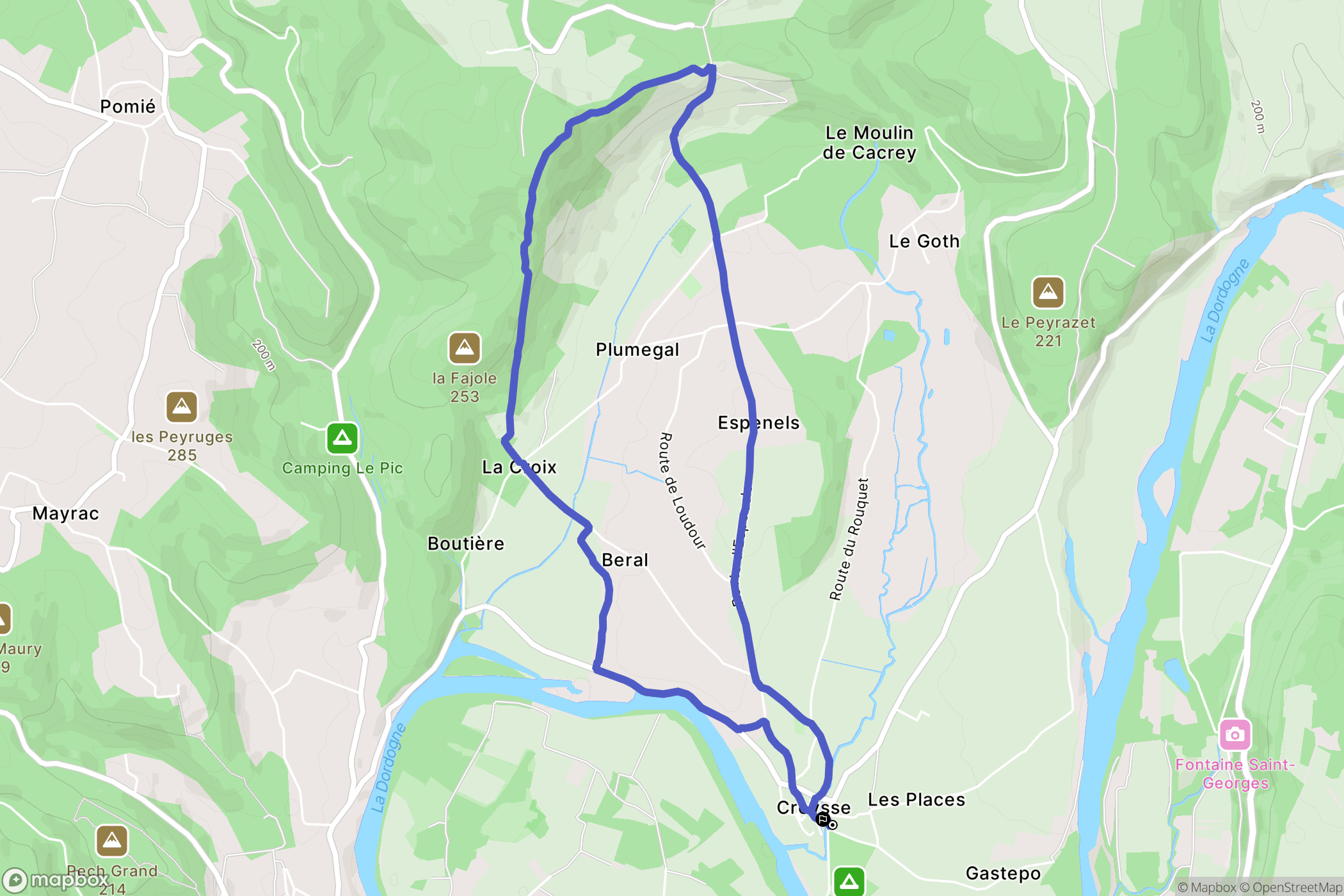 Creysse : carte du parcours de randonnée - France