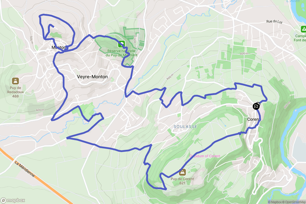 Corent : carte du parcours de randonnée - France