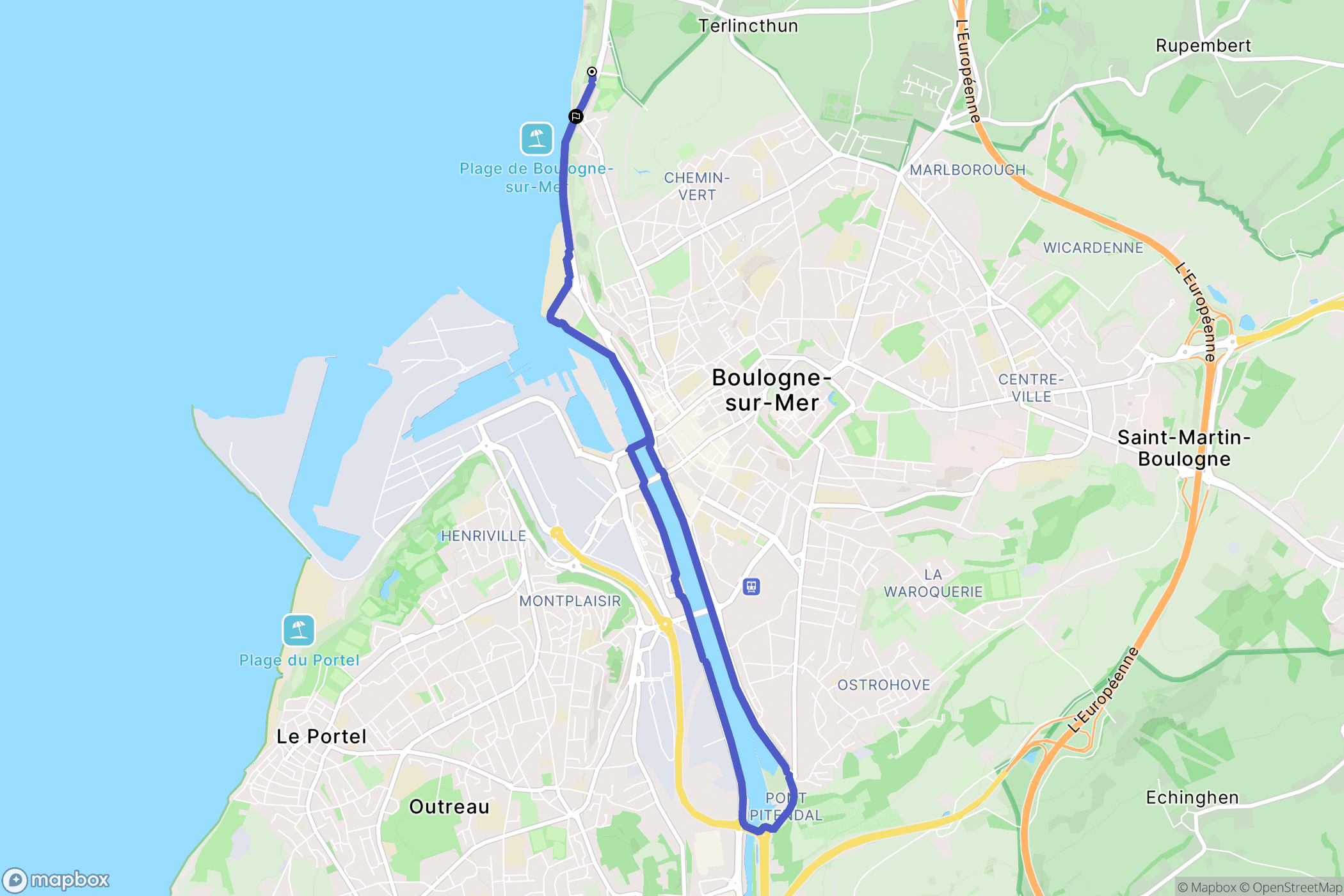 Boulogne-sur-Mer : carte du parcours de randonnée - France