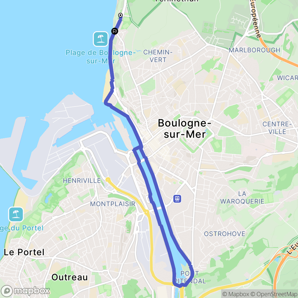 Boulogne-sur-Mer : carte du parcours de randonnée - France