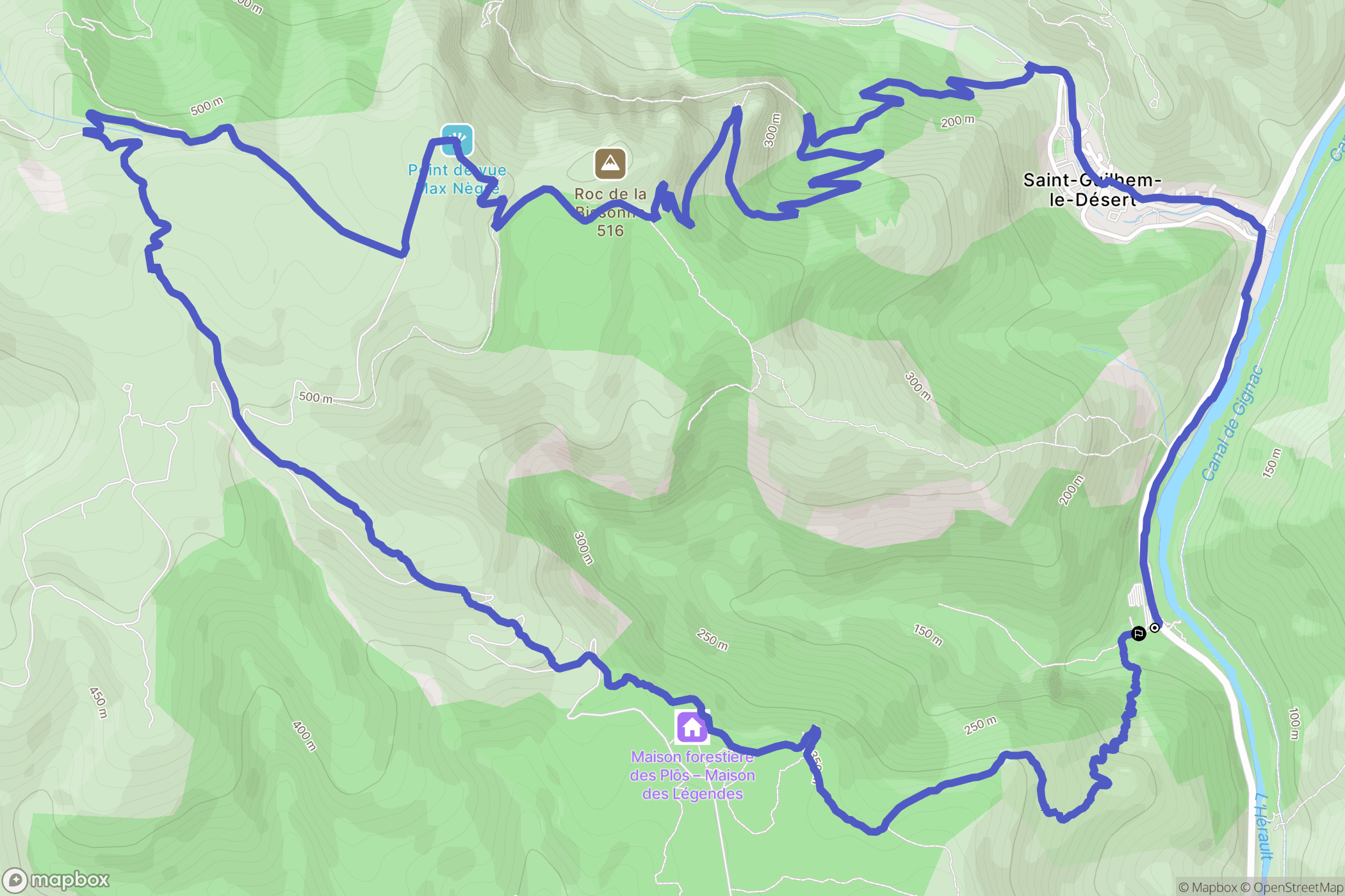Saint-Guilhem-le-Désert : carte du parcours de randonnée - France
