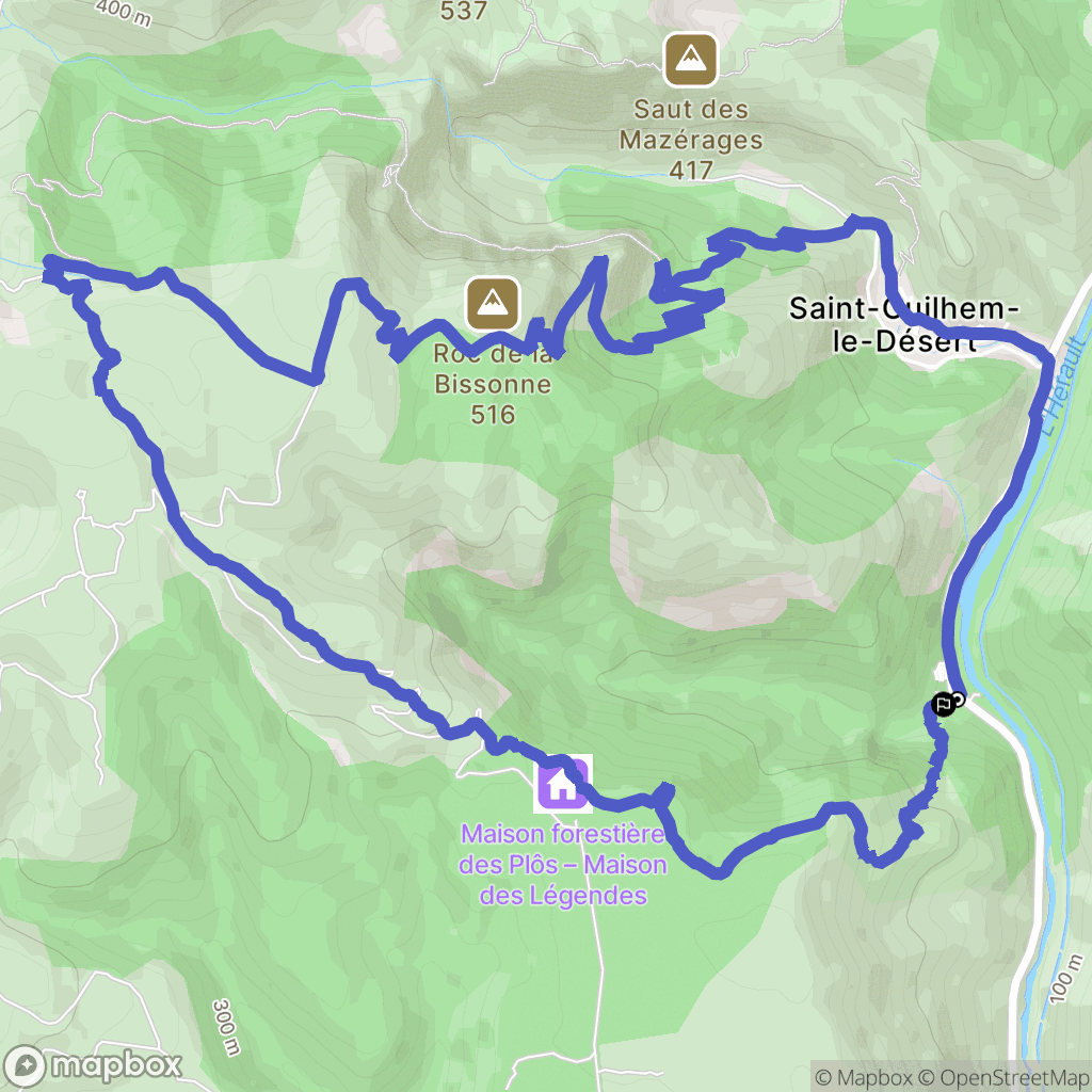 Saint-Guilhem-le-Désert : carte du parcours de randonnée - France