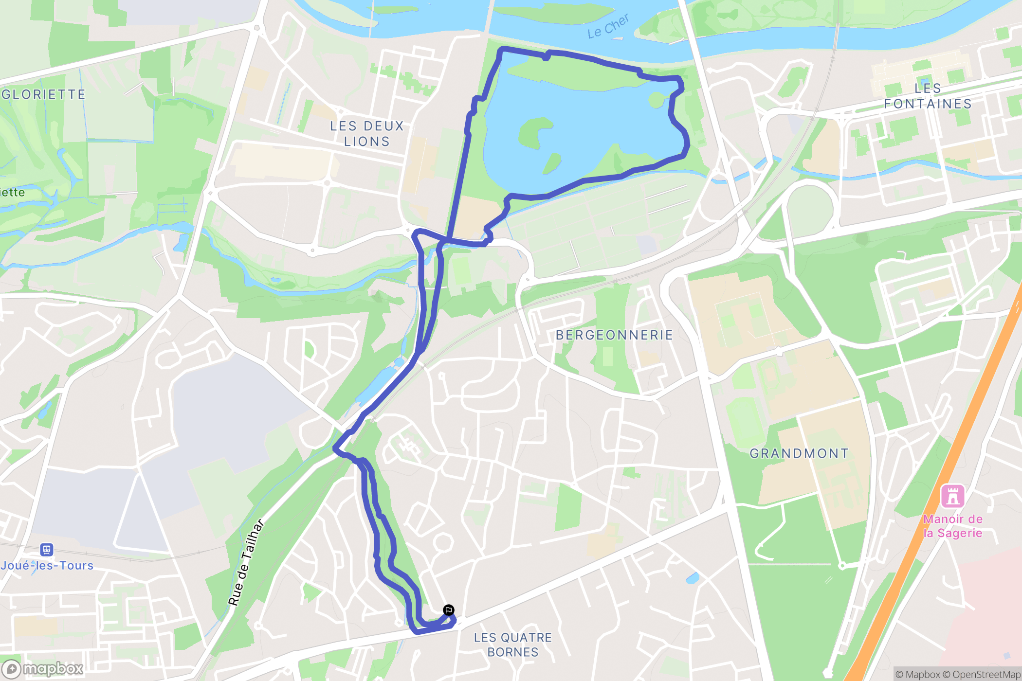 Joué-lès-Tours : carte du parcours de randonnée - France