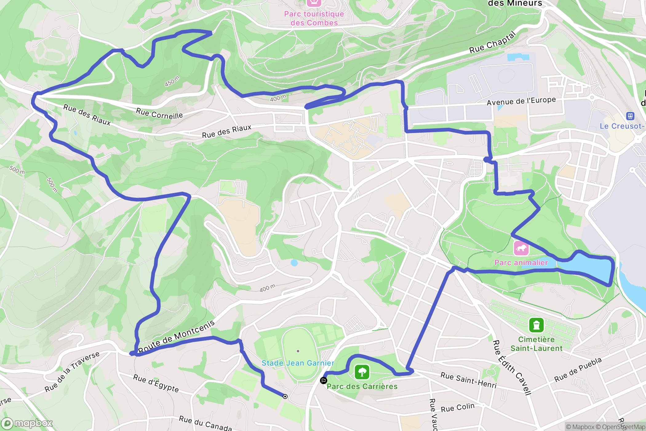 Le Creusot : carte du parcours de randonnée - France