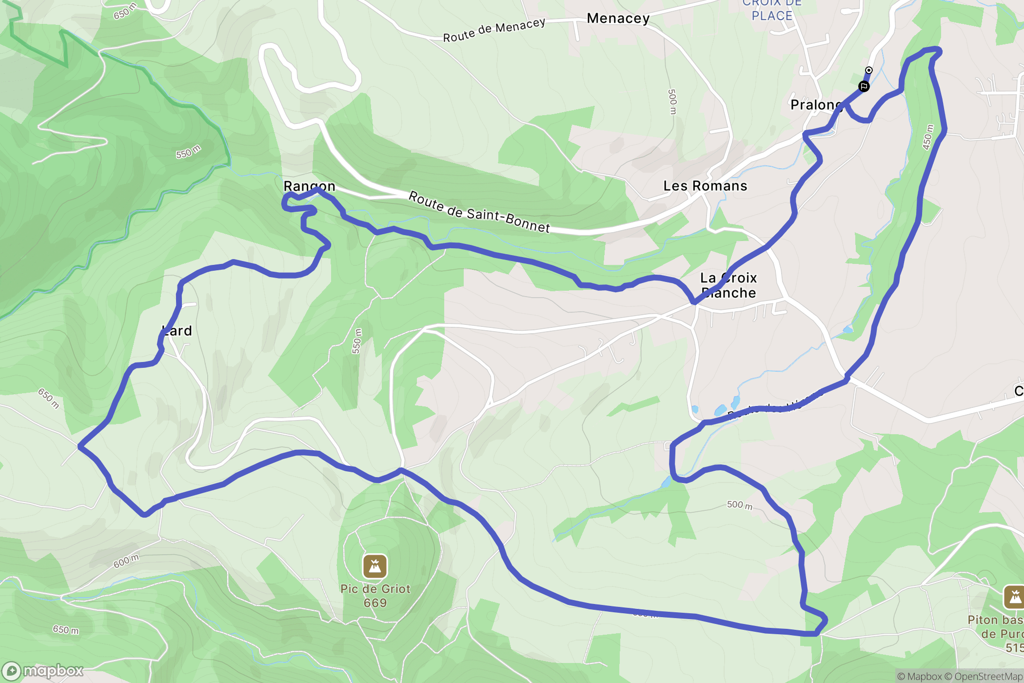 Pralong : carte du parcours de randonnée - France