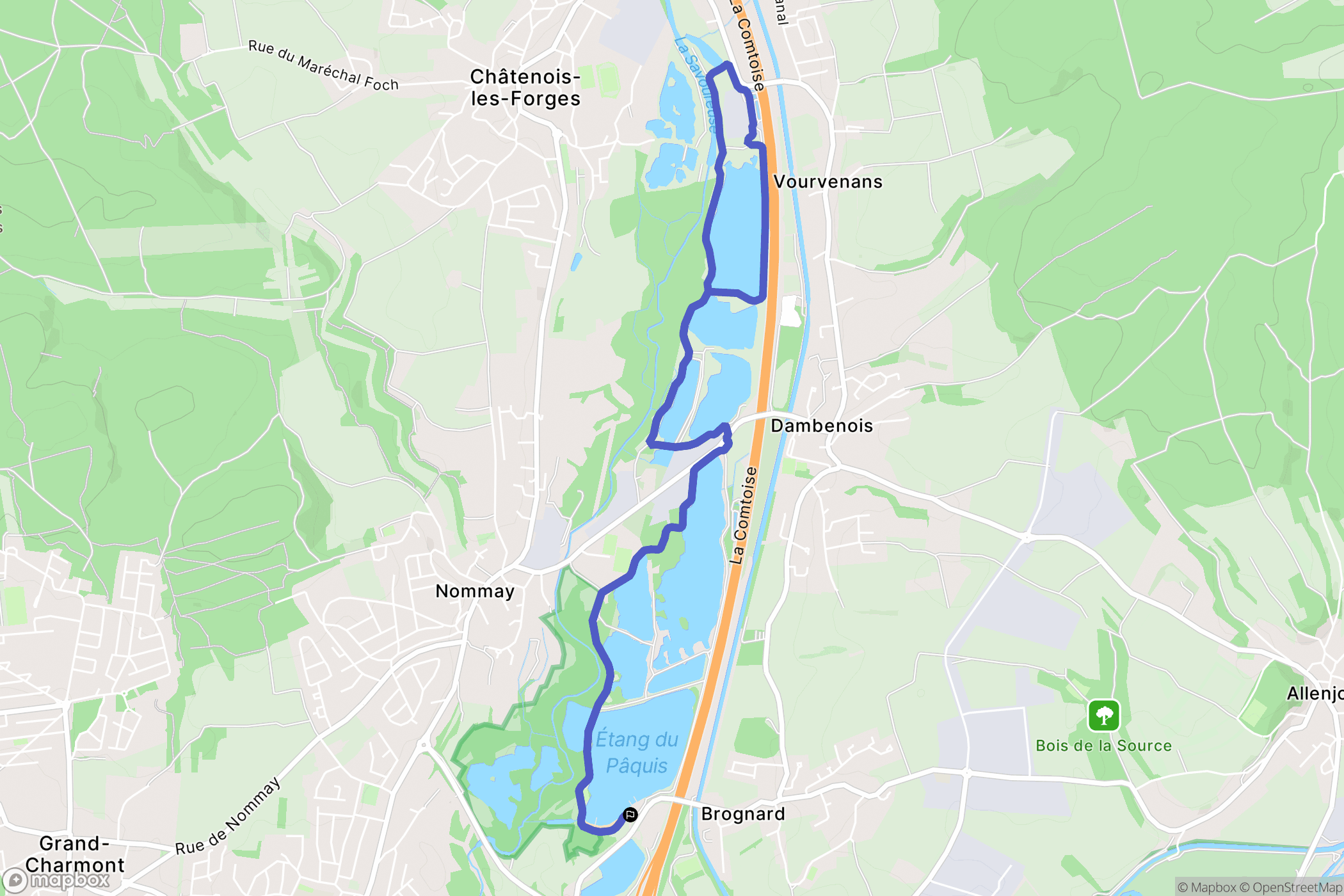 Brognard : carte du parcours de randonnée - France