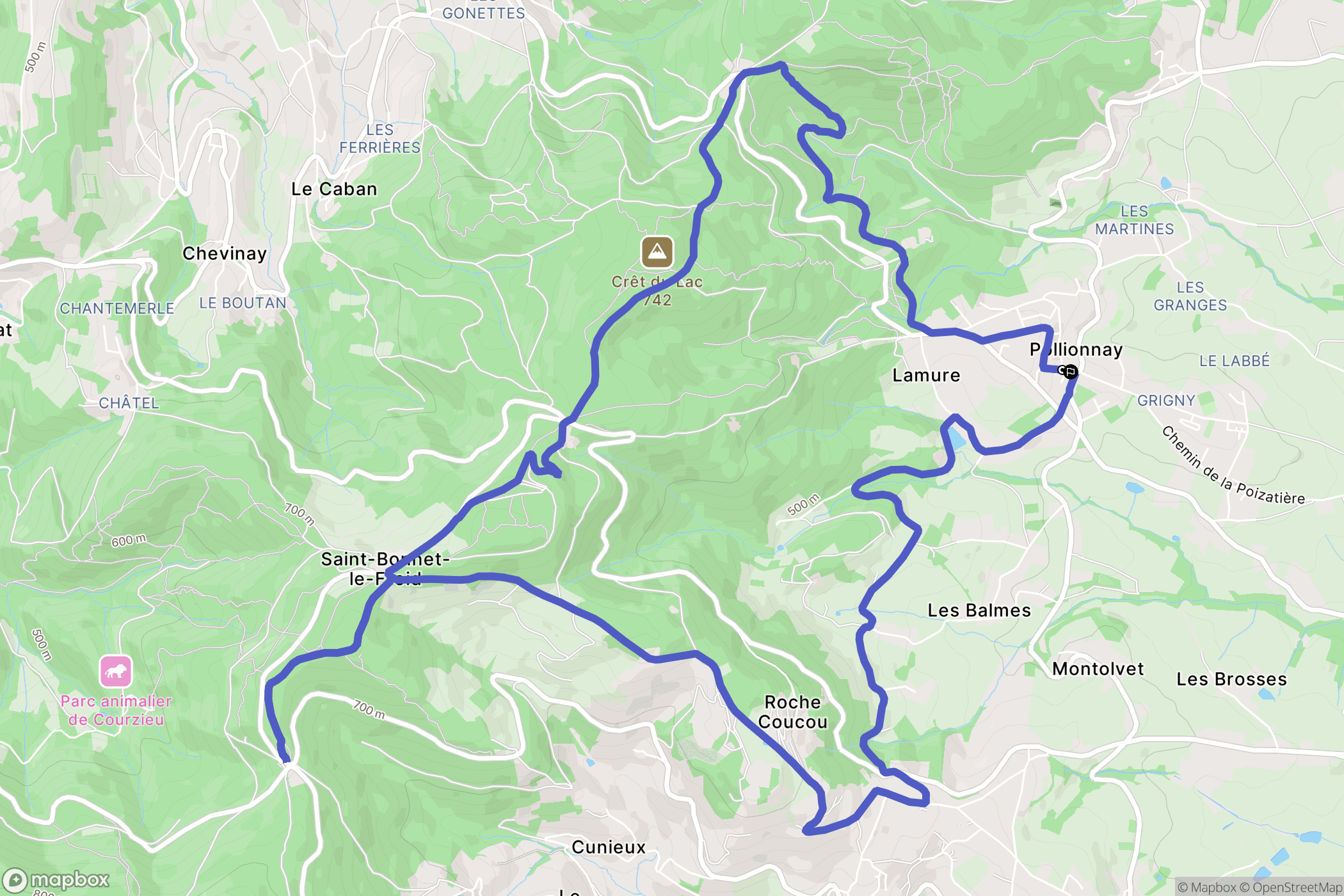 Pollionnay : carte du parcours de randonnée - France