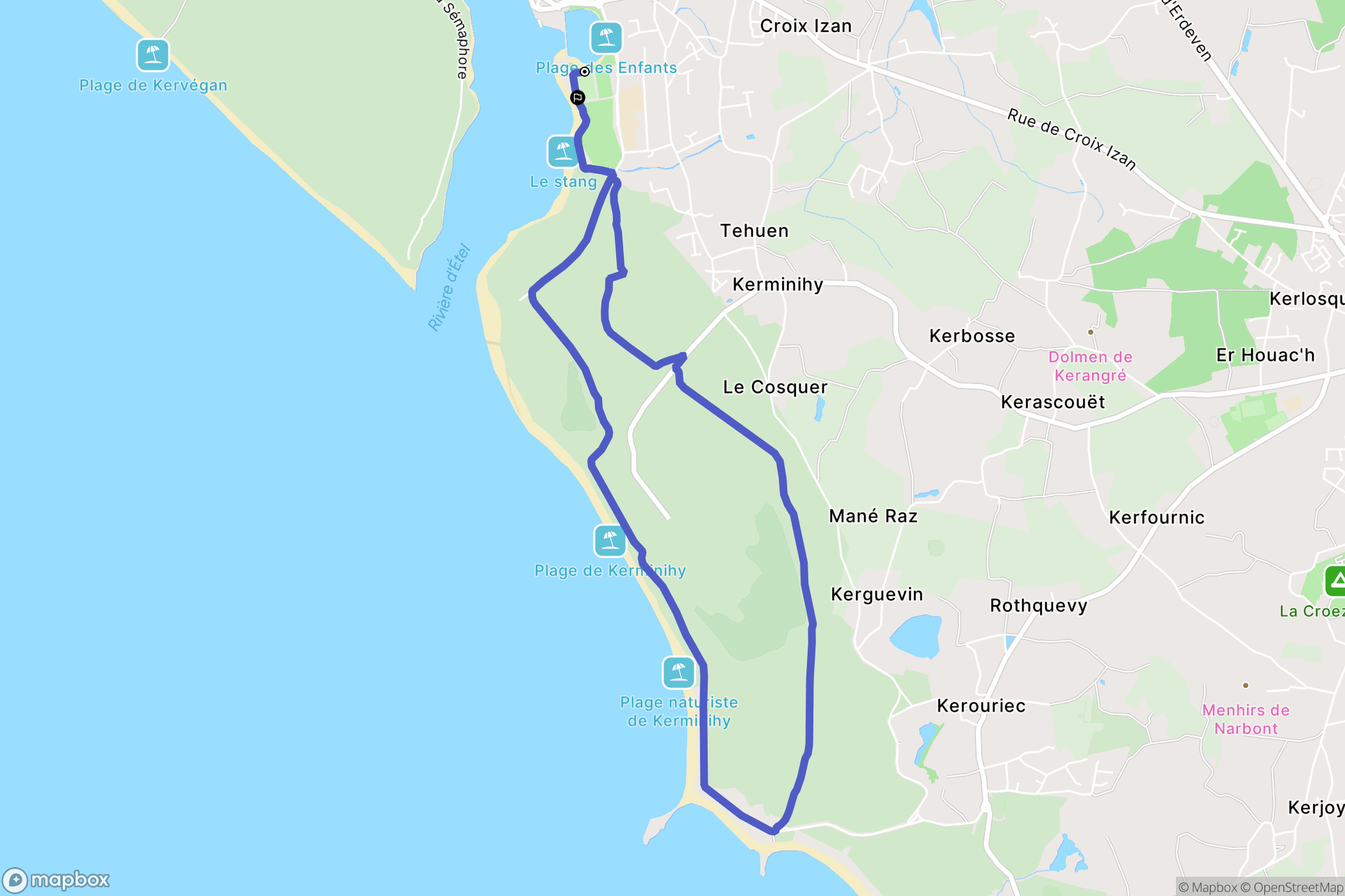 Étel : carte du parcours de randonnée - France