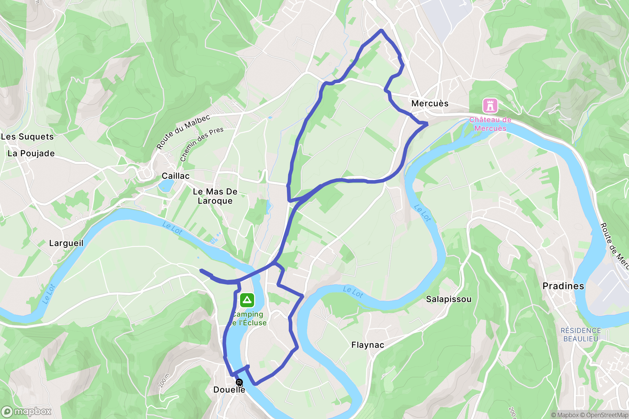 Douelle : carte du parcours de randonnée - France