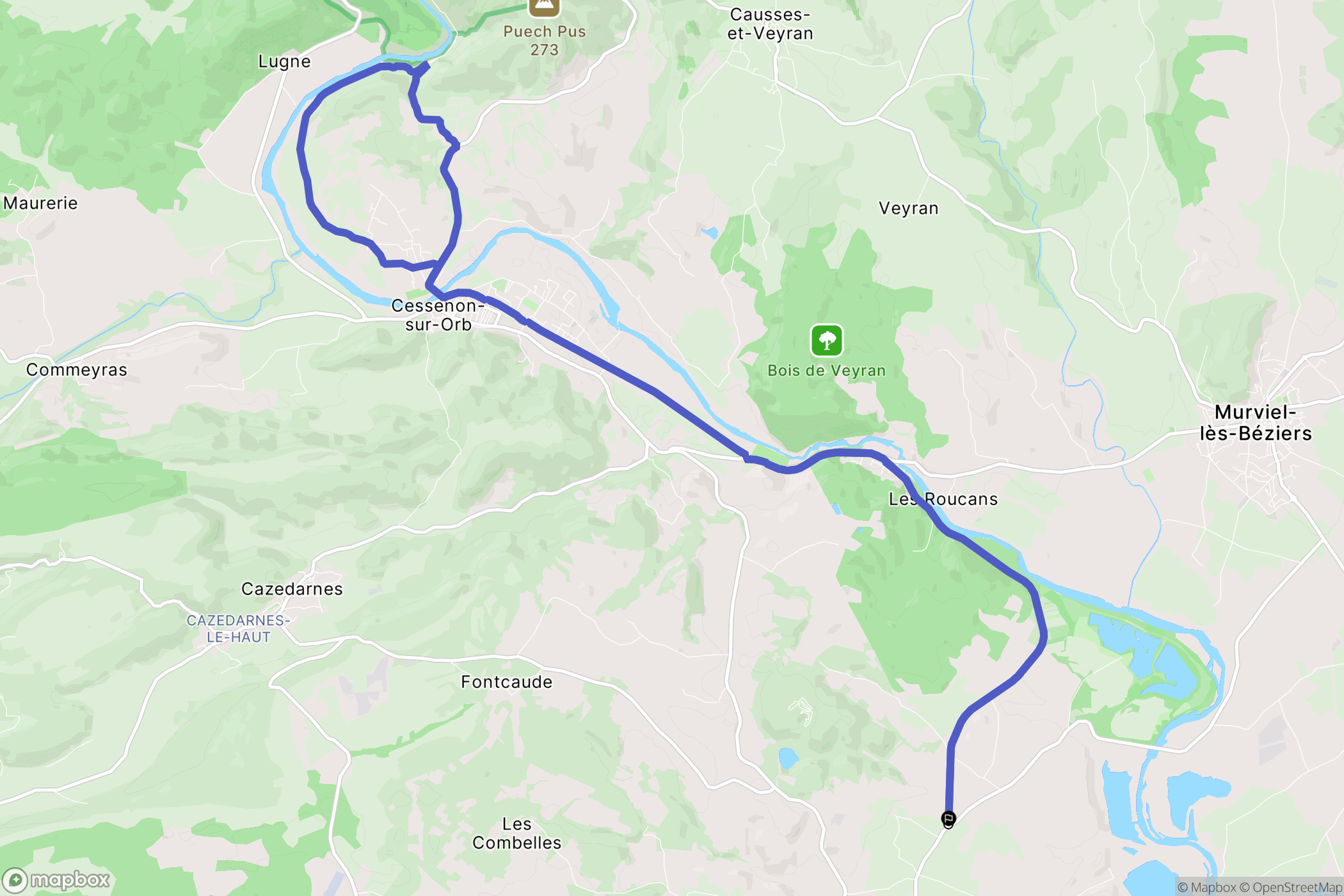 Cazouls-lès-Béziers : carte du parcours de randonnée - France