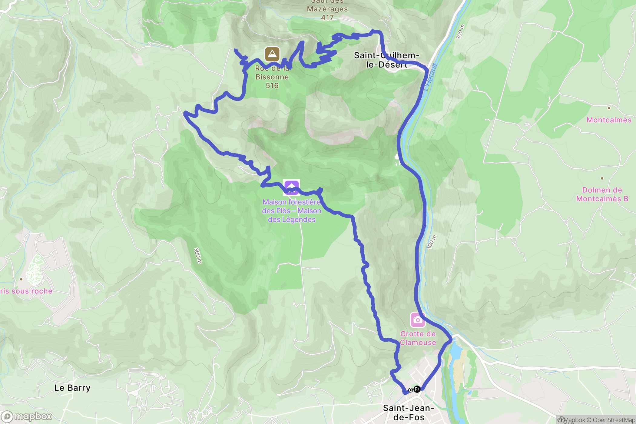 Saint-Jean-de-Fos : carte du parcours de randonnée - France