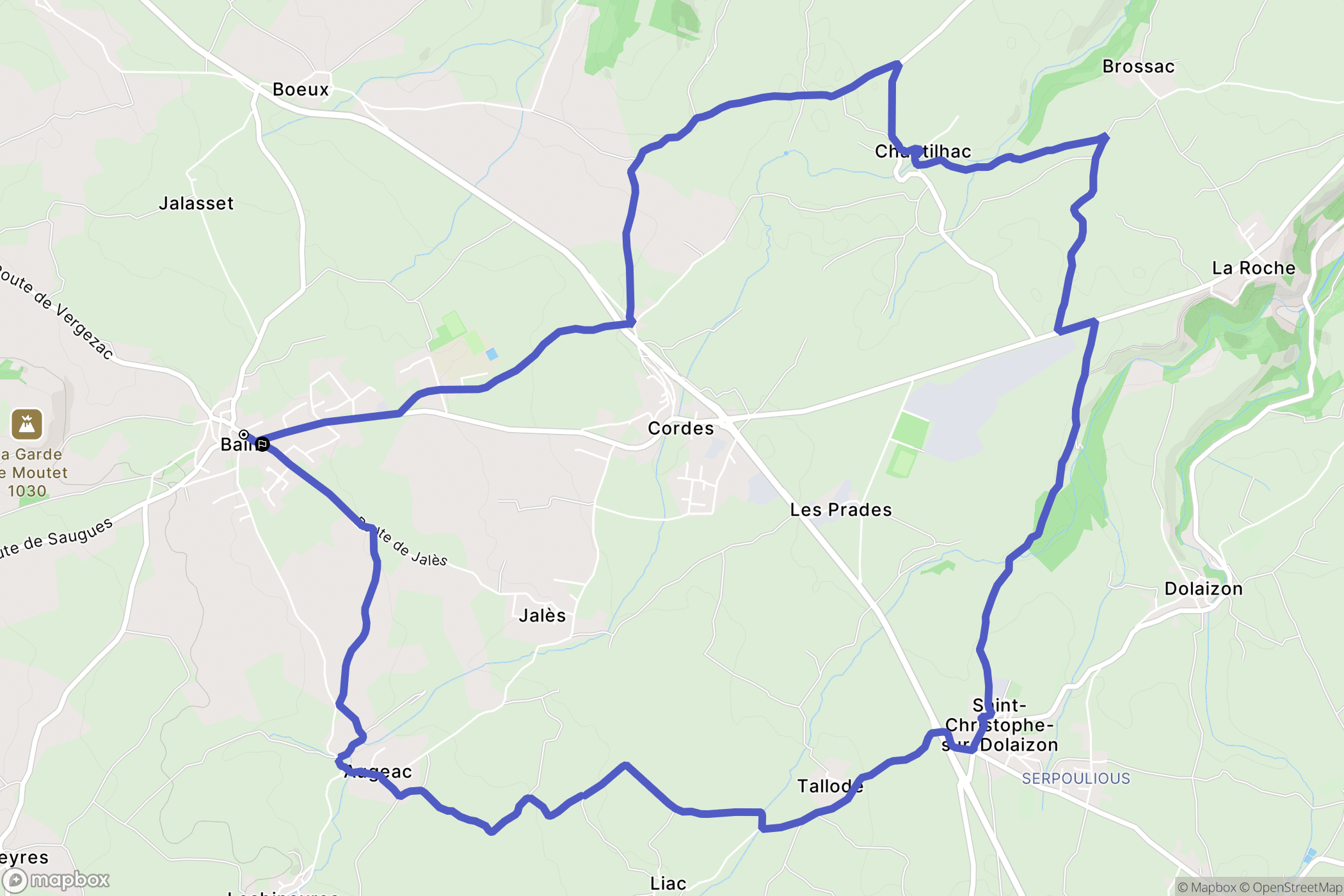 Bains : carte du parcours de randonnée - France