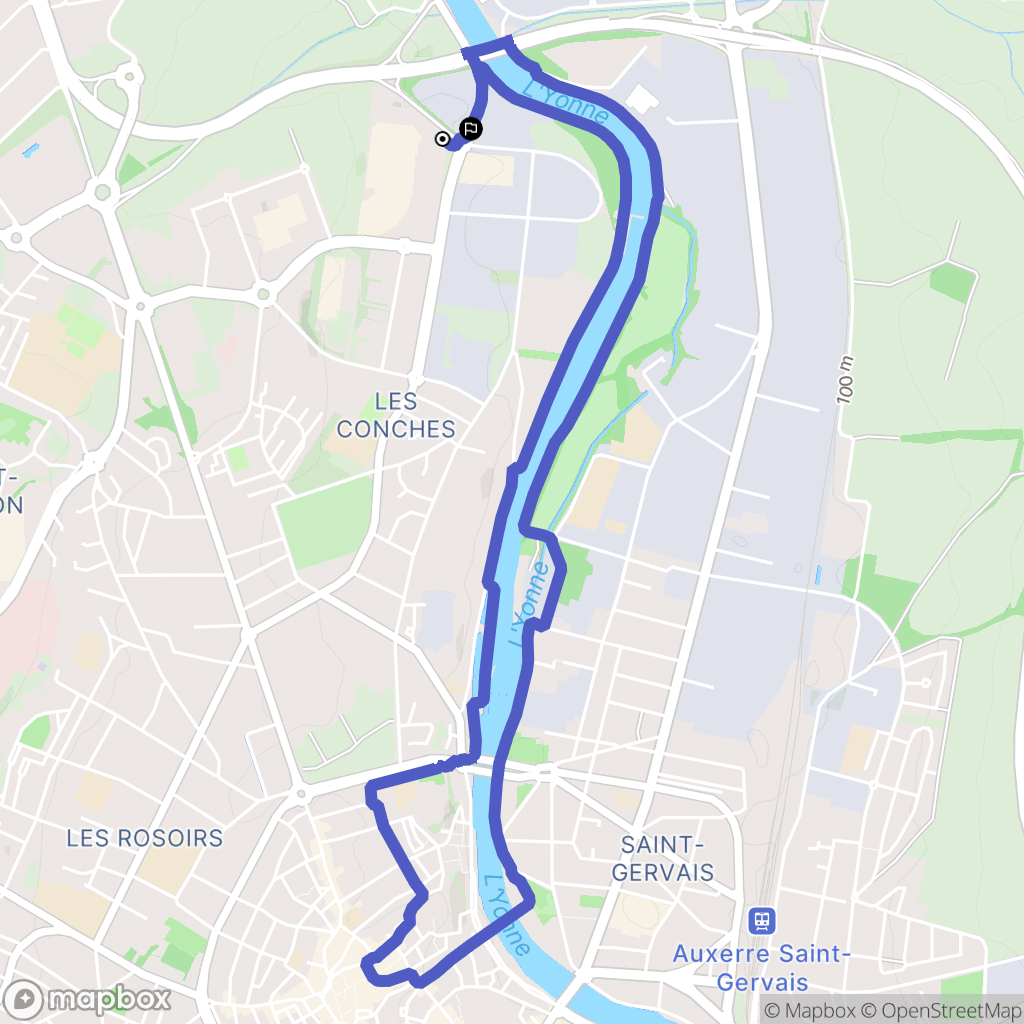 Auxerre : carte du parcours de randonnée - France