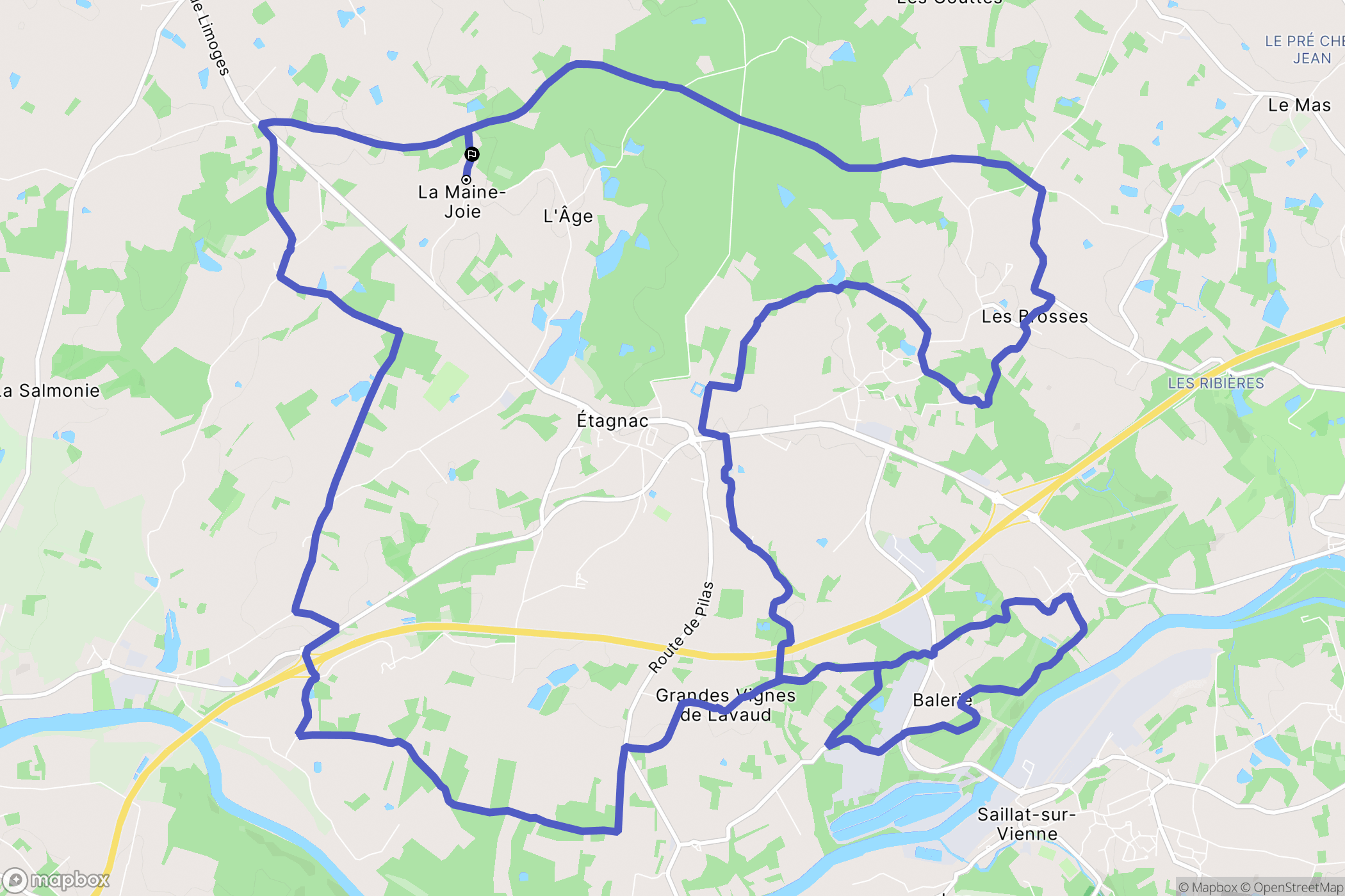 Étagnac : carte du parcours de randonnée - France