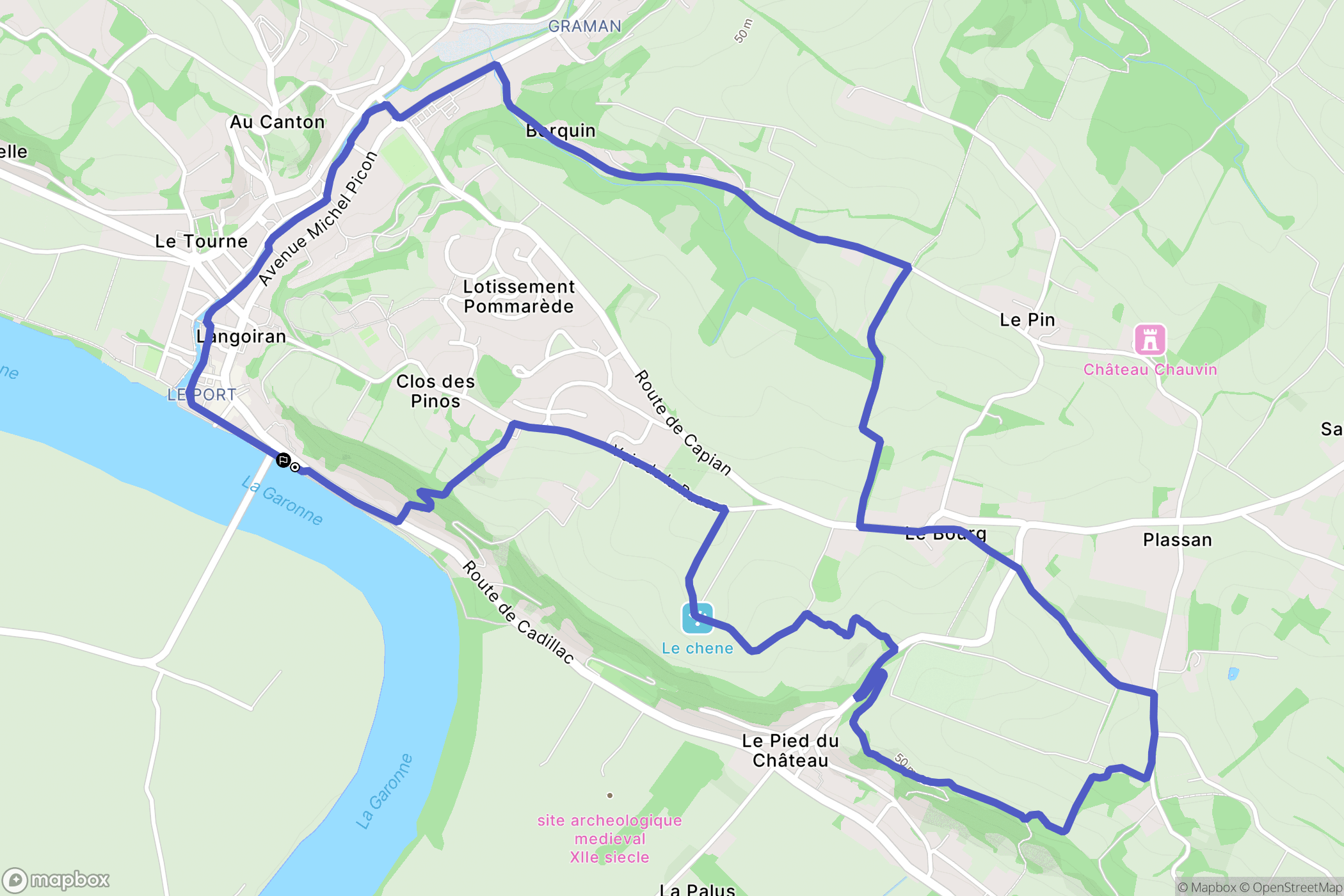 Langoiran : carte du parcours de randonnée - France