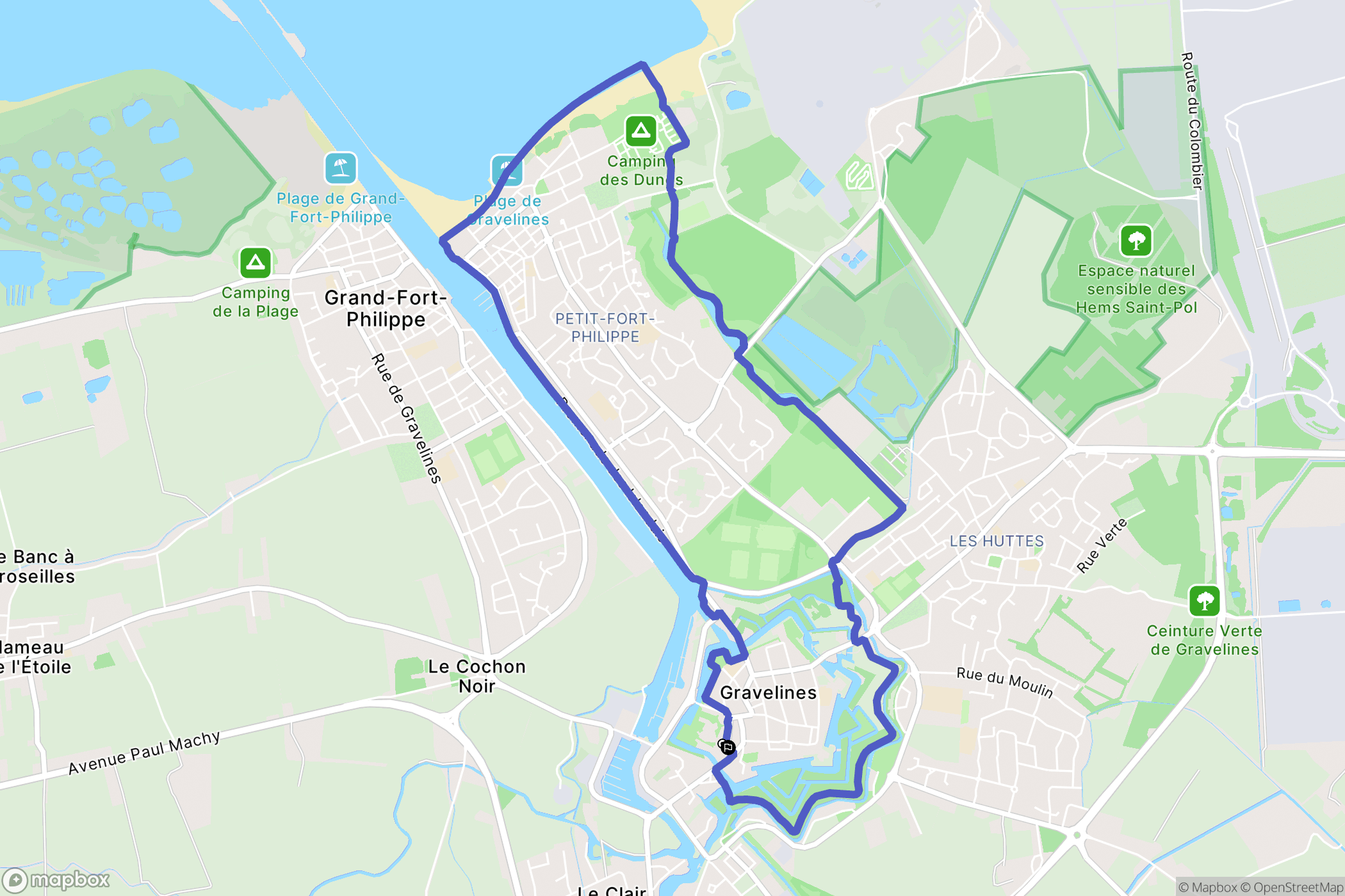 Gravelines : carte du parcours de randonnée - France