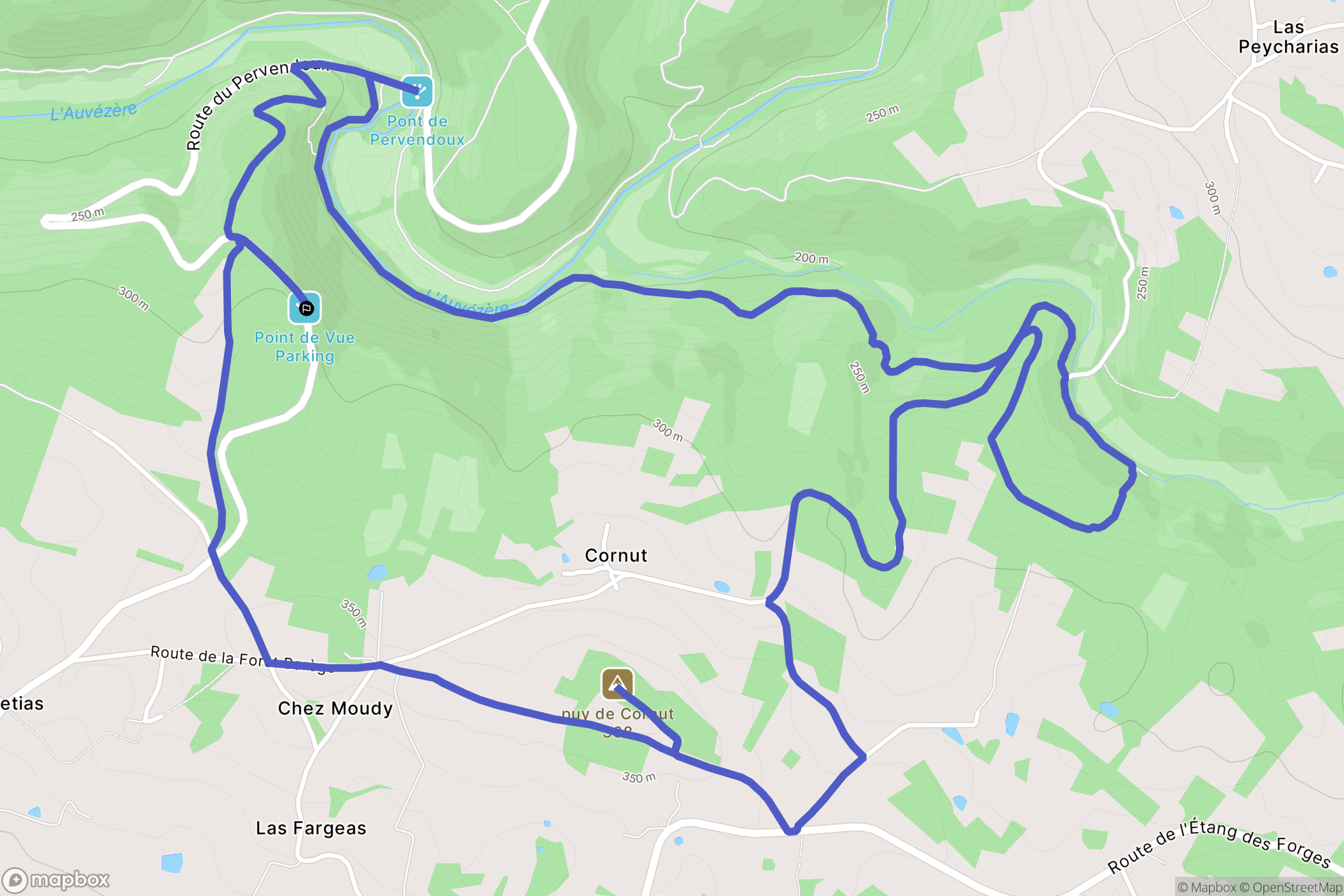 Génis : carte du parcours de randonnée - France