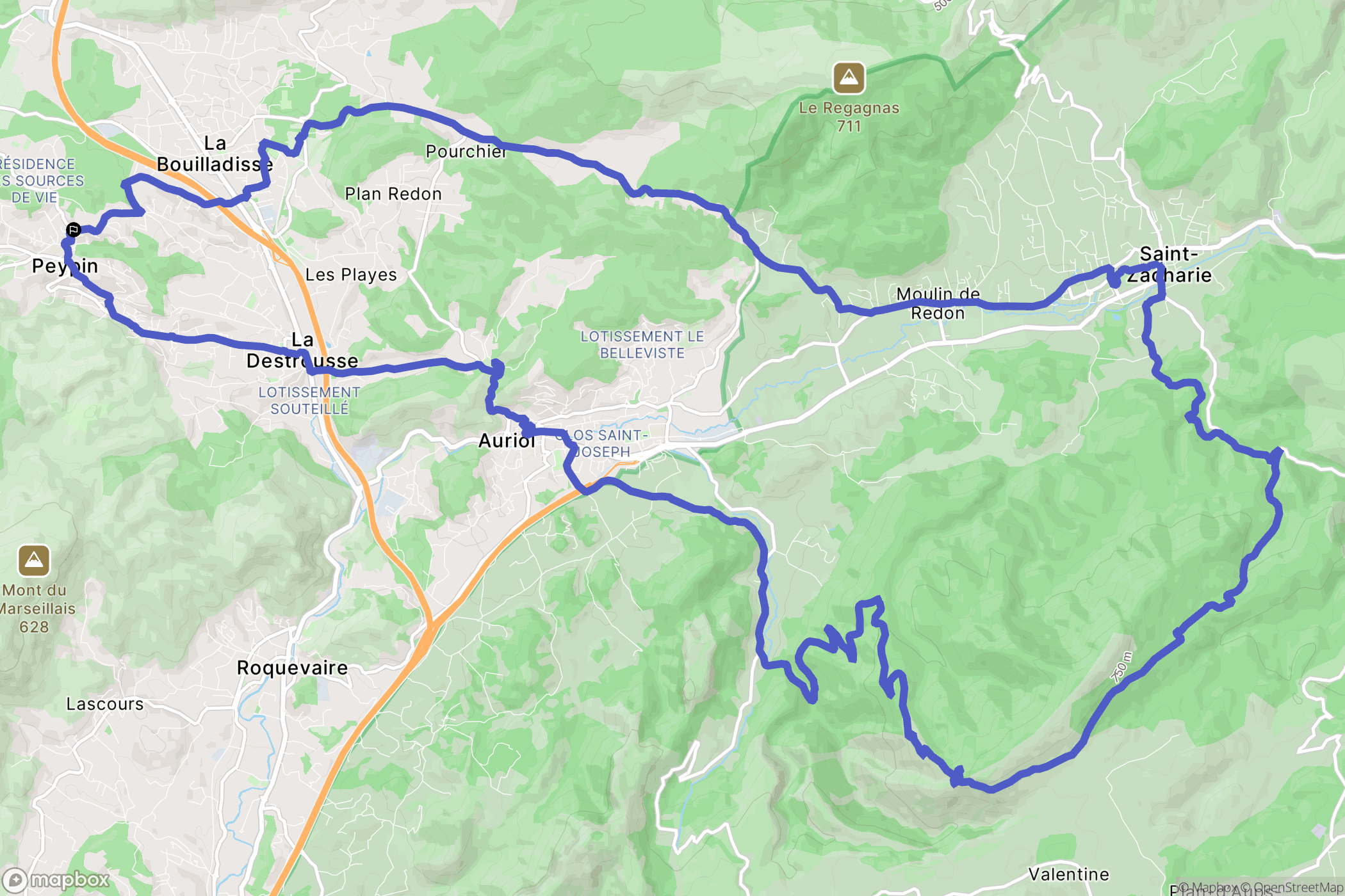 Peypin : carte du parcours de randonnée - France