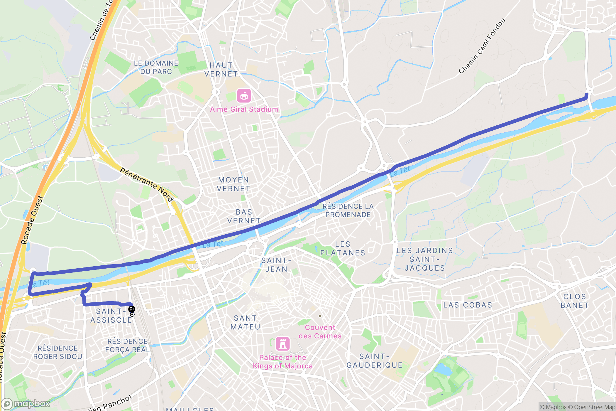 Perpignan : carte du parcours de randonnée - France