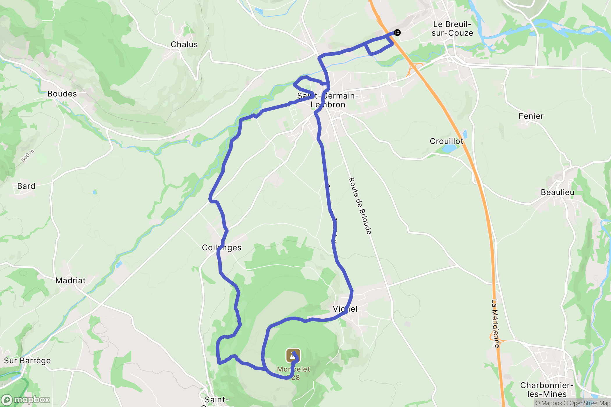 Le Breuil-sur-Couze : carte du parcours de randonnée - France