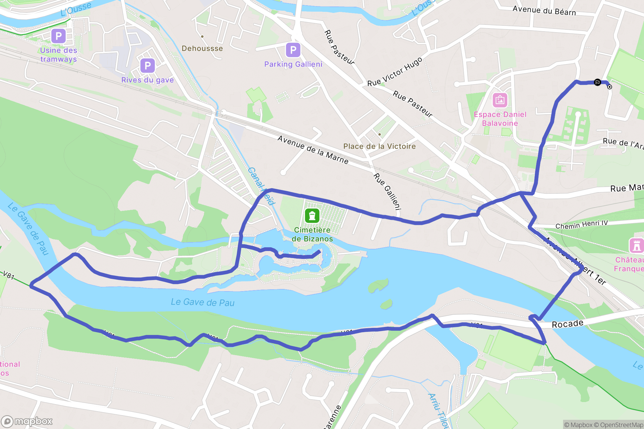 Bizanos : carte du parcours de randonnée - France
