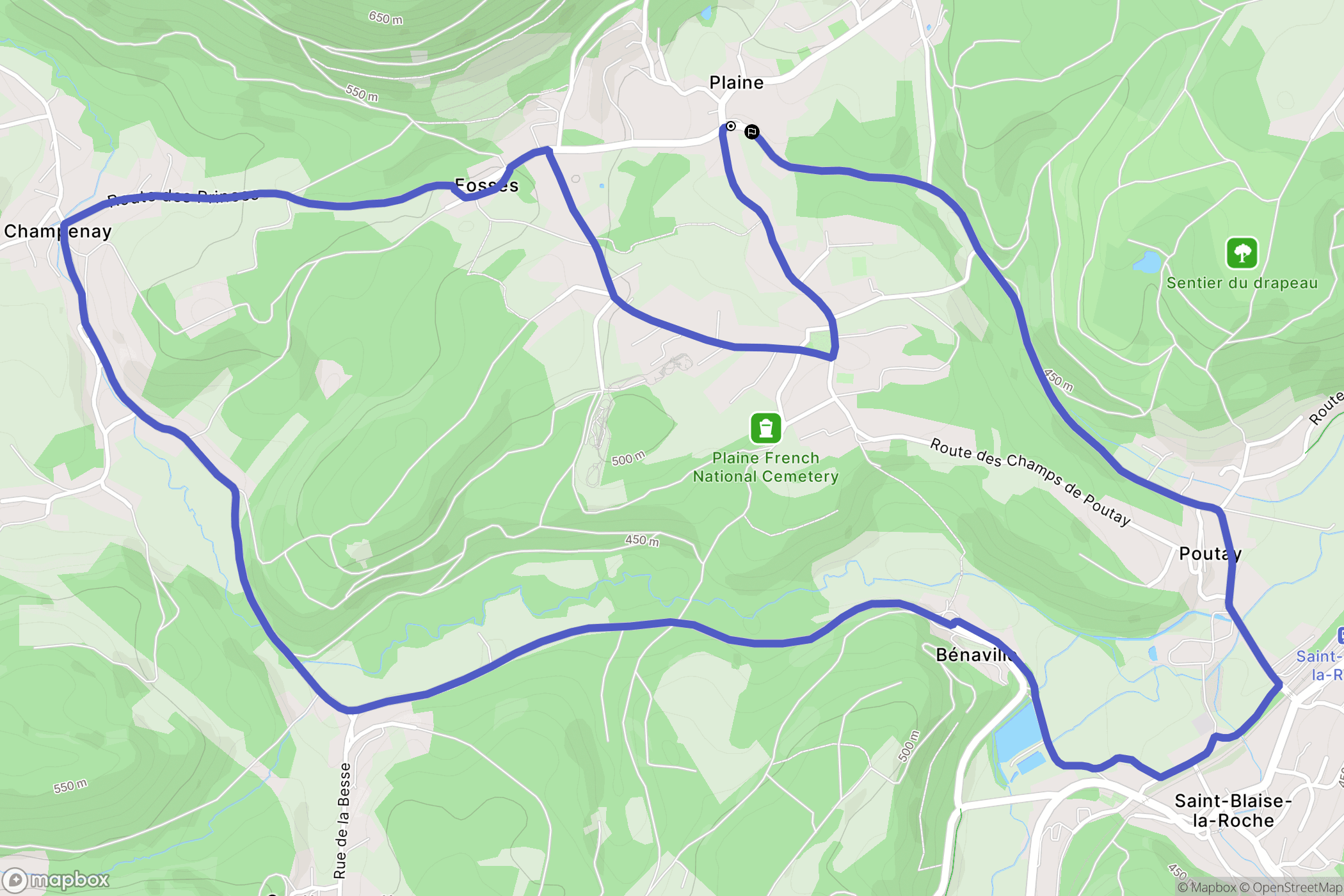 Plaine : carte du parcours de randonnée - France