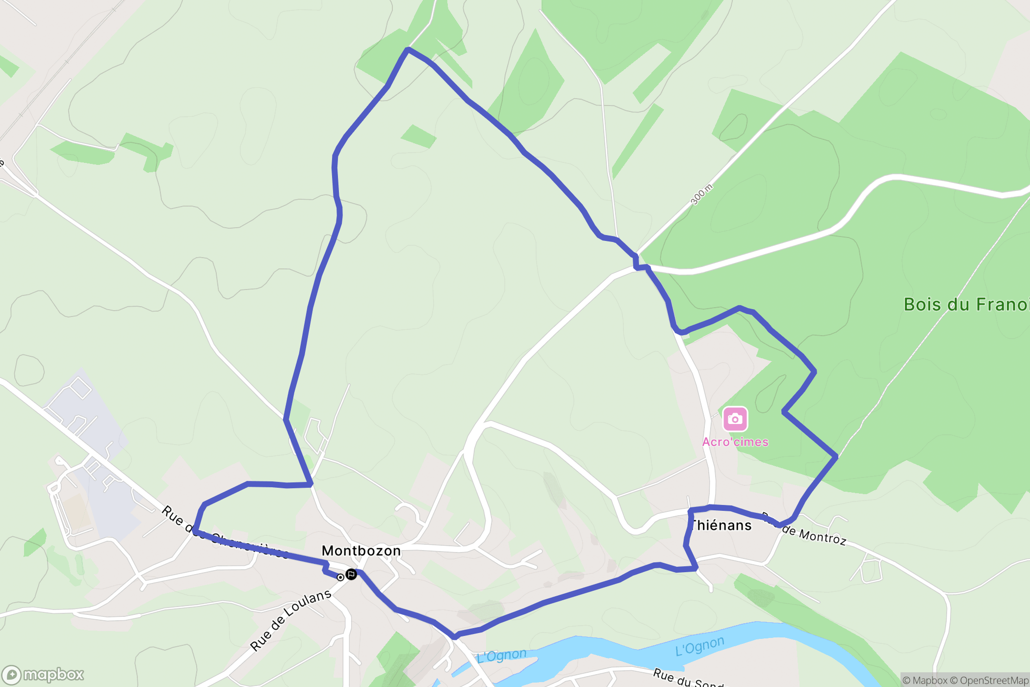 Montbozon : carte du parcours de randonnée - France