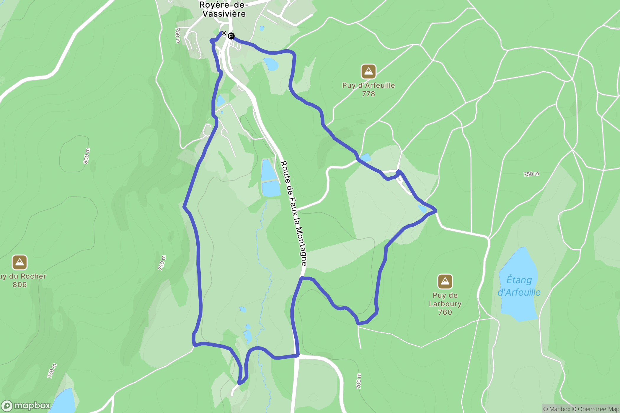 Royère-de-Vassivière : carte du parcours de randonnée - France