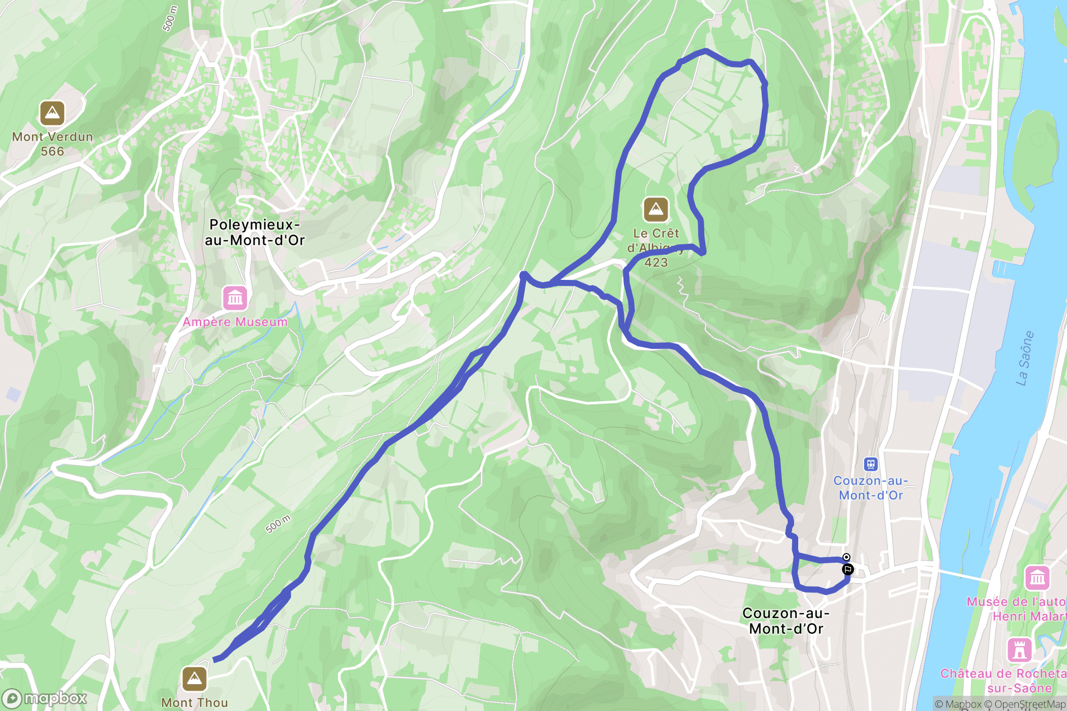 Couzon-au-Mont-d'Or : carte du parcours de randonnée - France