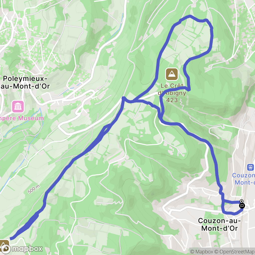 Couzon-au-Mont-d'Or : carte du parcours de randonnée - France