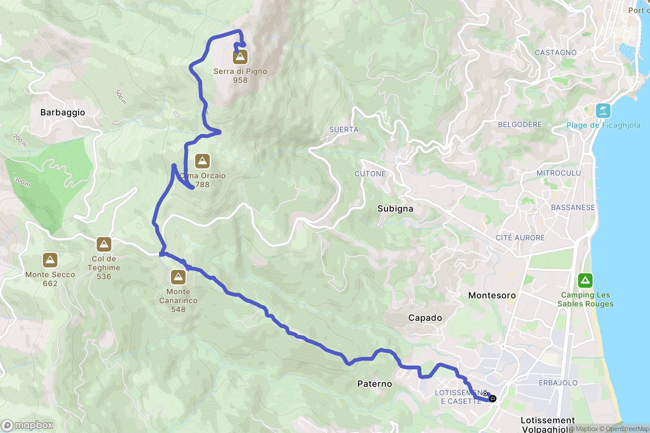 Furiani : carte du parcours de randonnée - France
