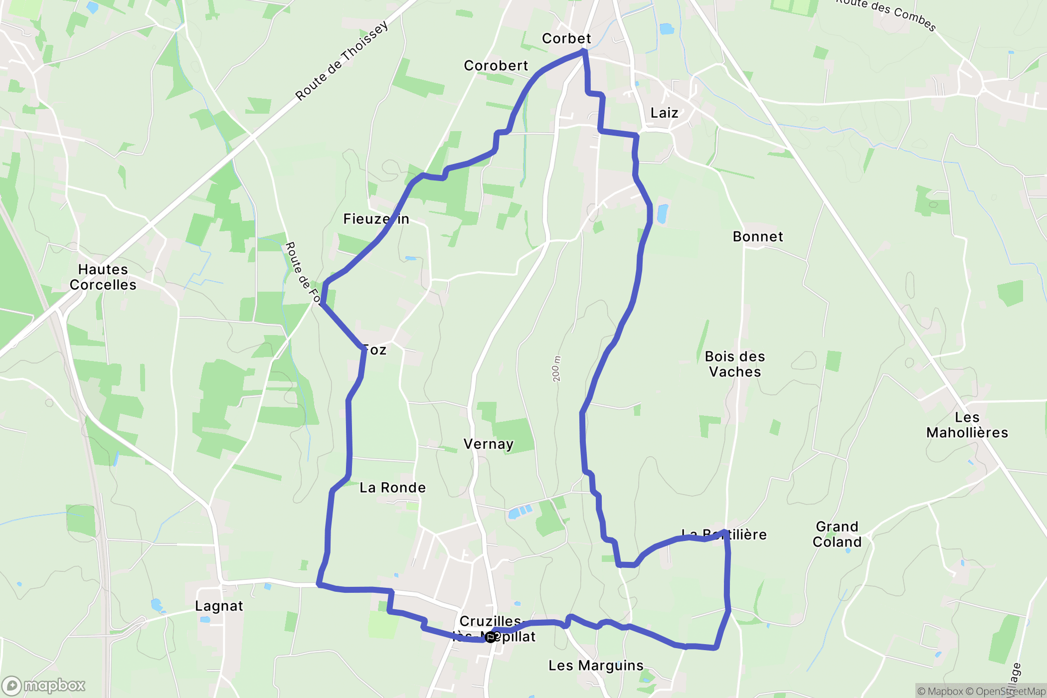 Cruzilles-lès-Mépillat : carte du parcours de randonnée - France