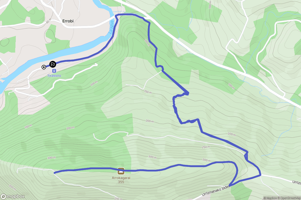 Itxassou : carte du parcours de randonnée - France