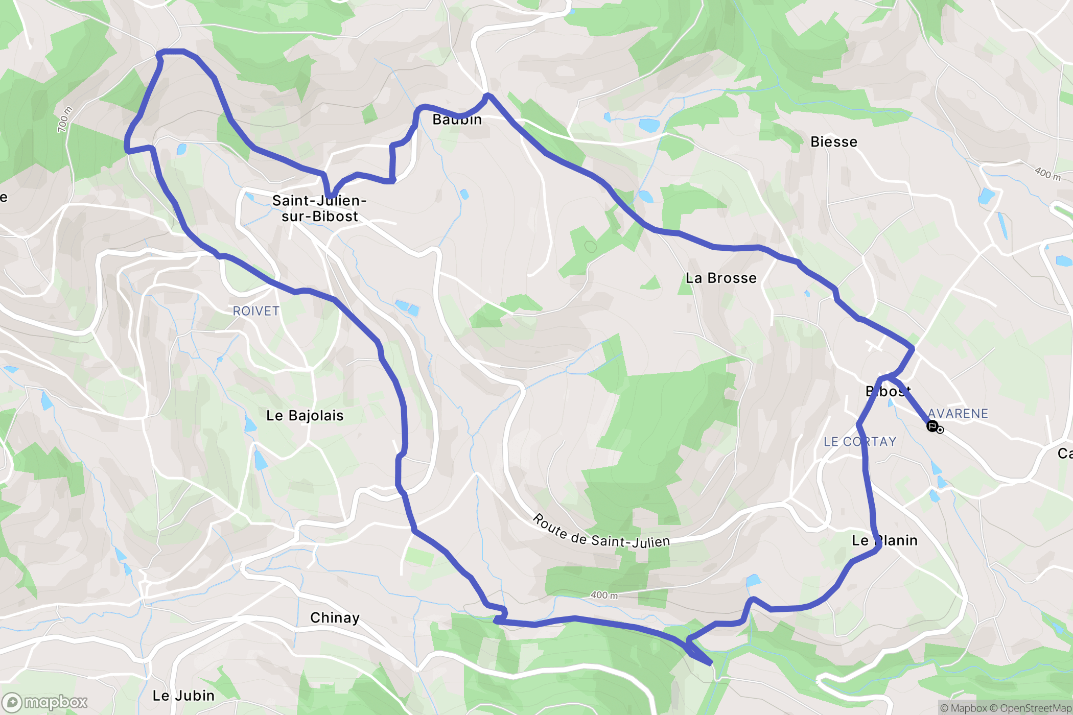 Bibost : carte du parcours de randonnée - France