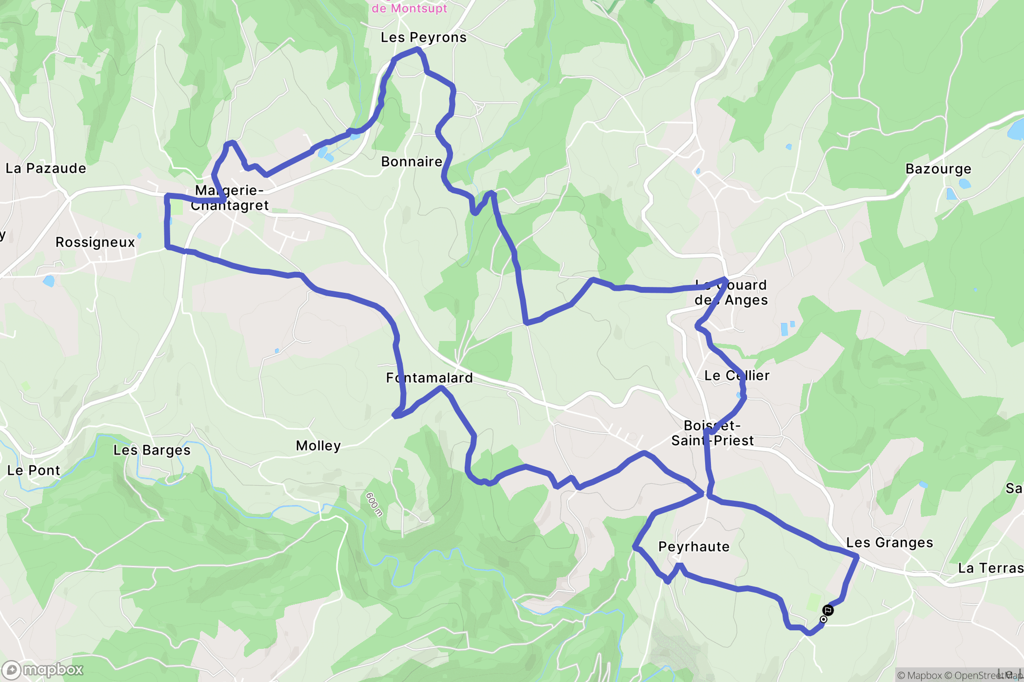 Boisset-Saint-Priest : carte du parcours de randonnée - France
