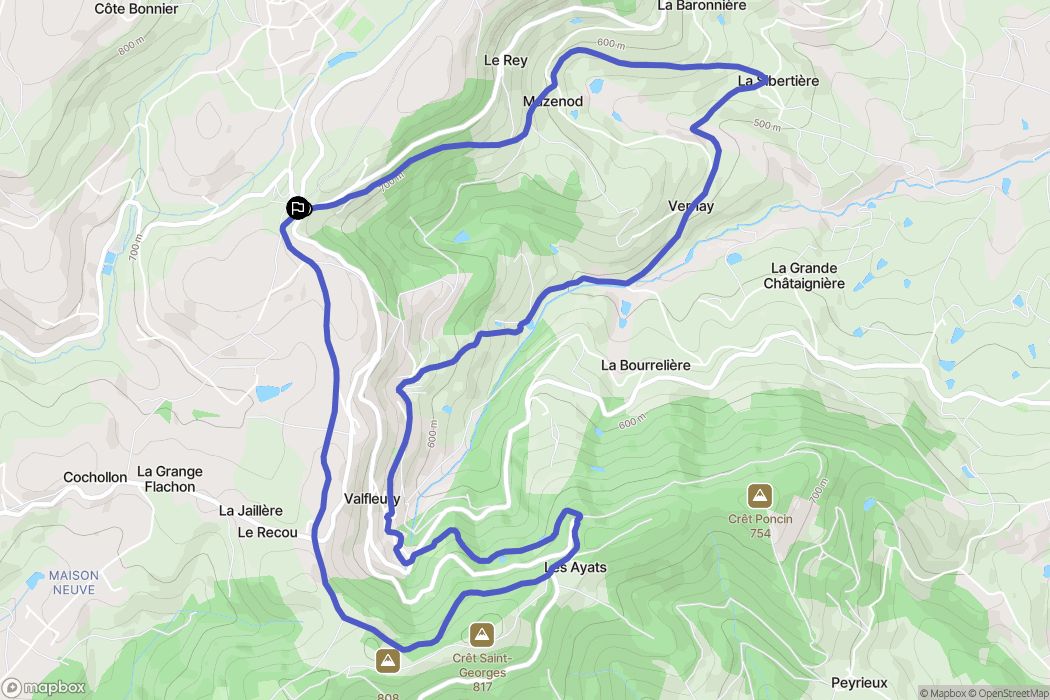 Valfleury : carte du parcours de randonnée - France