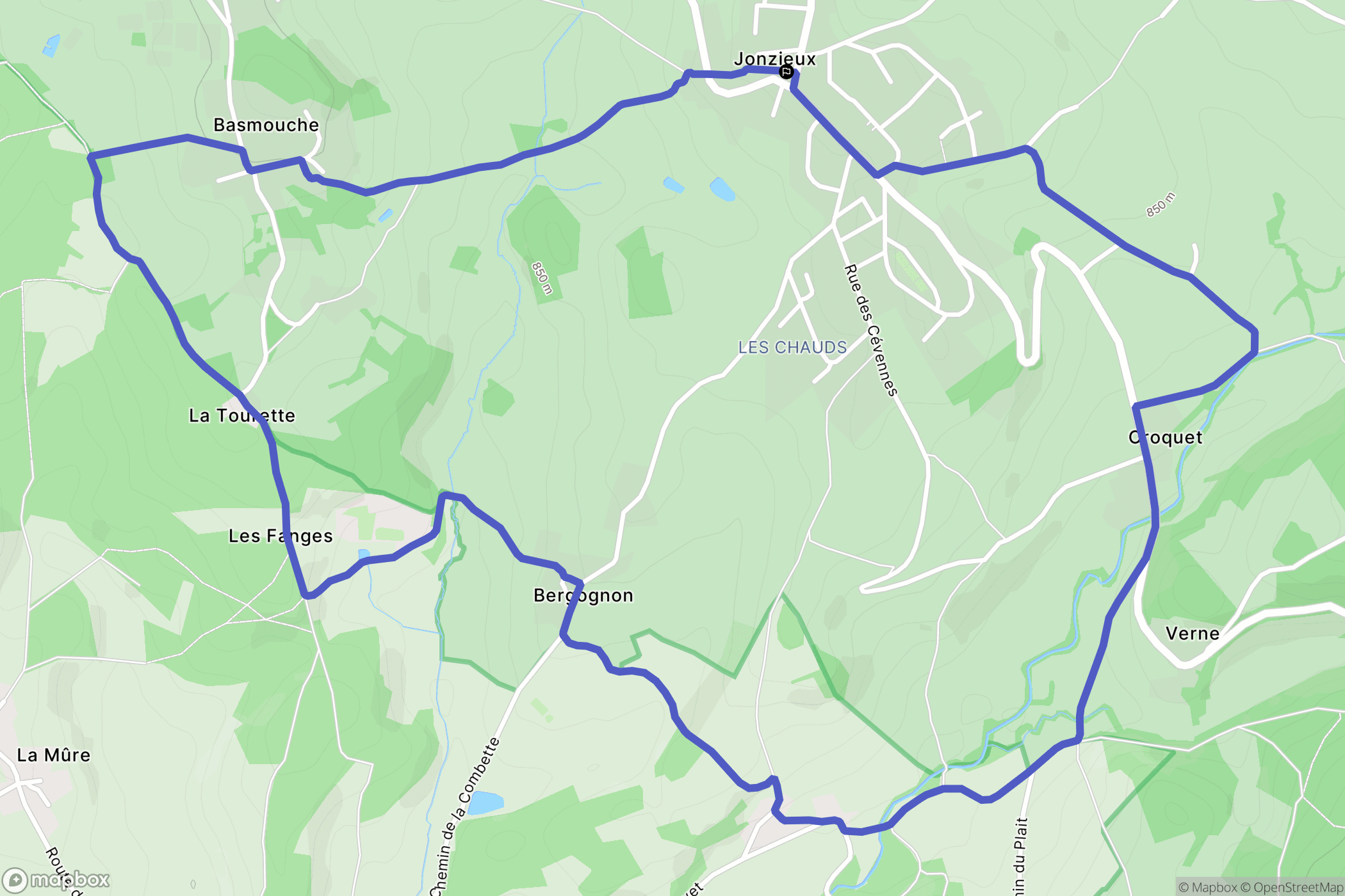 Jonzieux : carte du parcours de randonnée - France