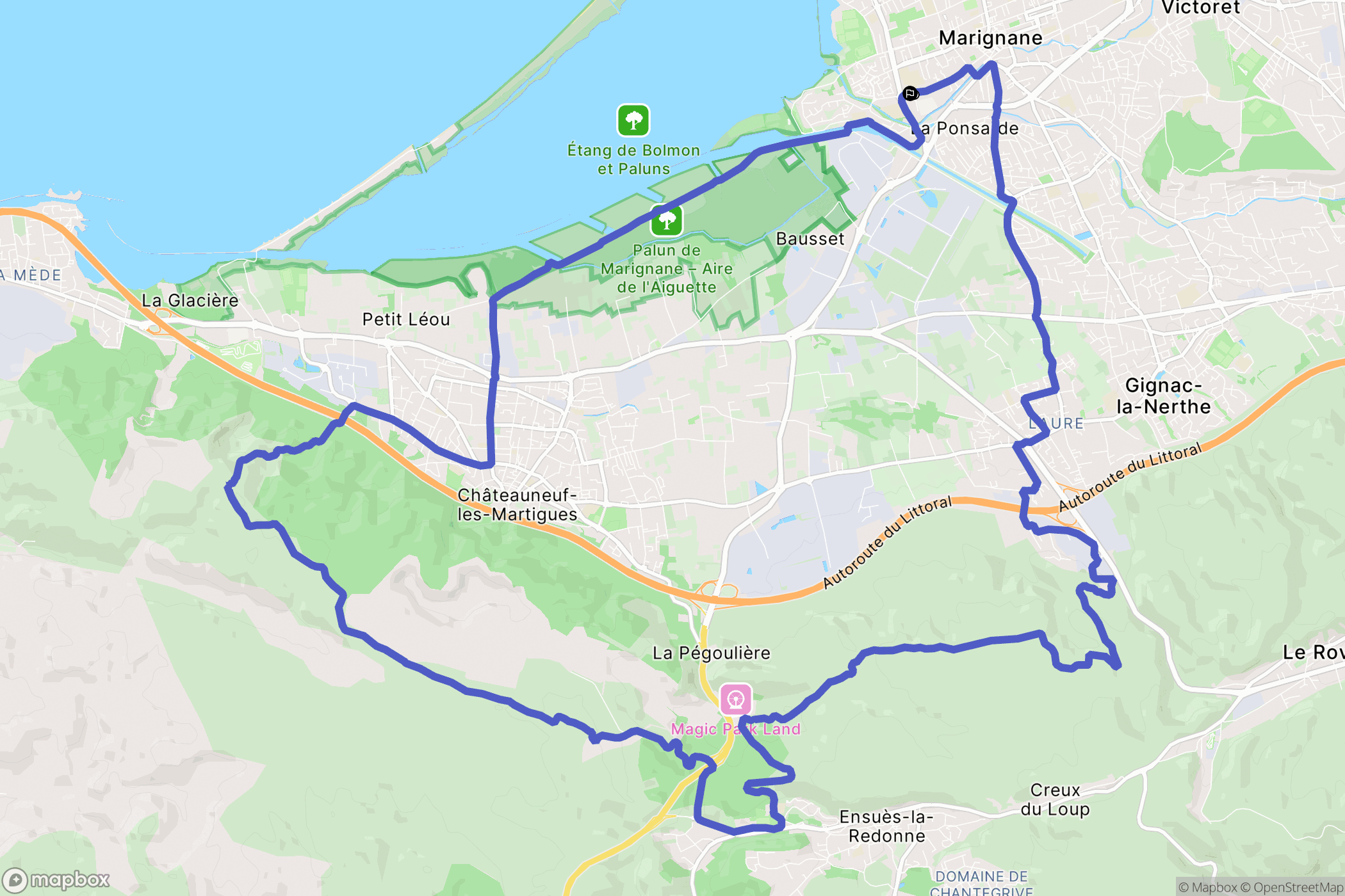 Marignane : carte du parcours de randonnée - France