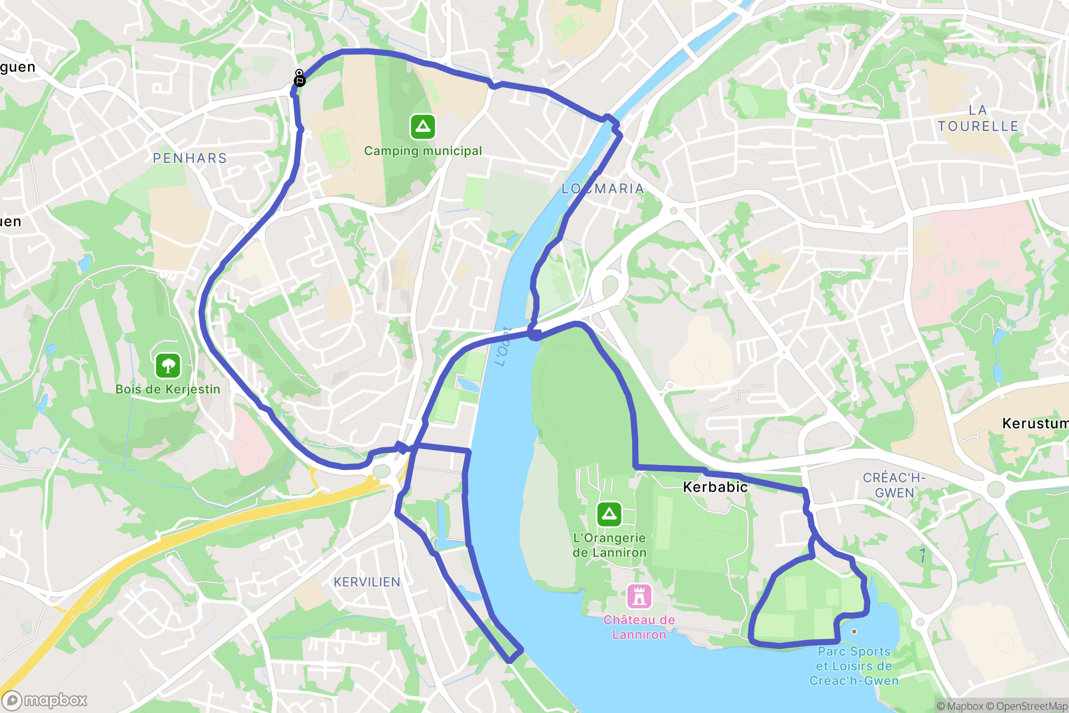 Quimper : carte du parcours de randonnée - France
