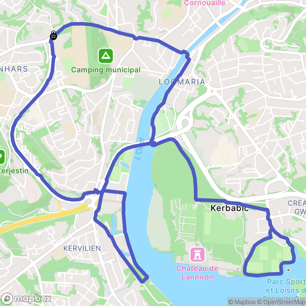 Quimper : carte du parcours de randonnée - France