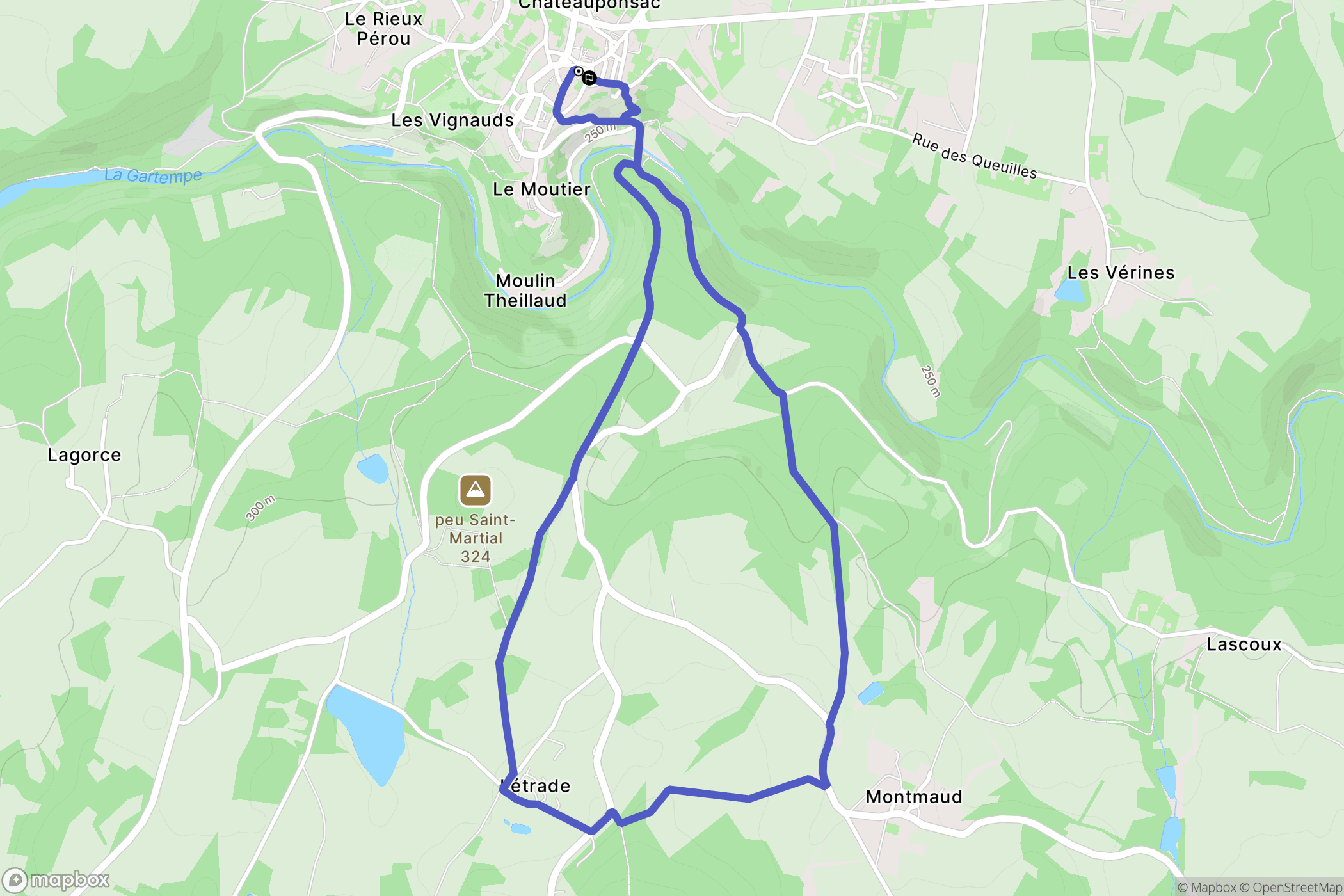 Châteauponsac : carte du parcours de randonnée - France