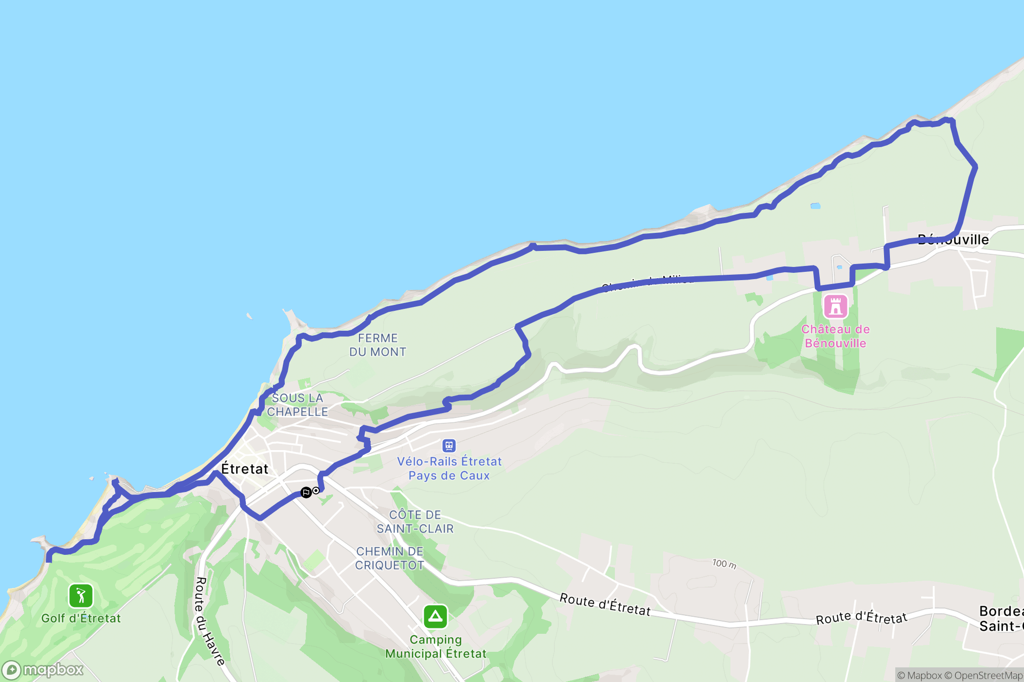 Étretat : carte du parcours de randonnée - France
