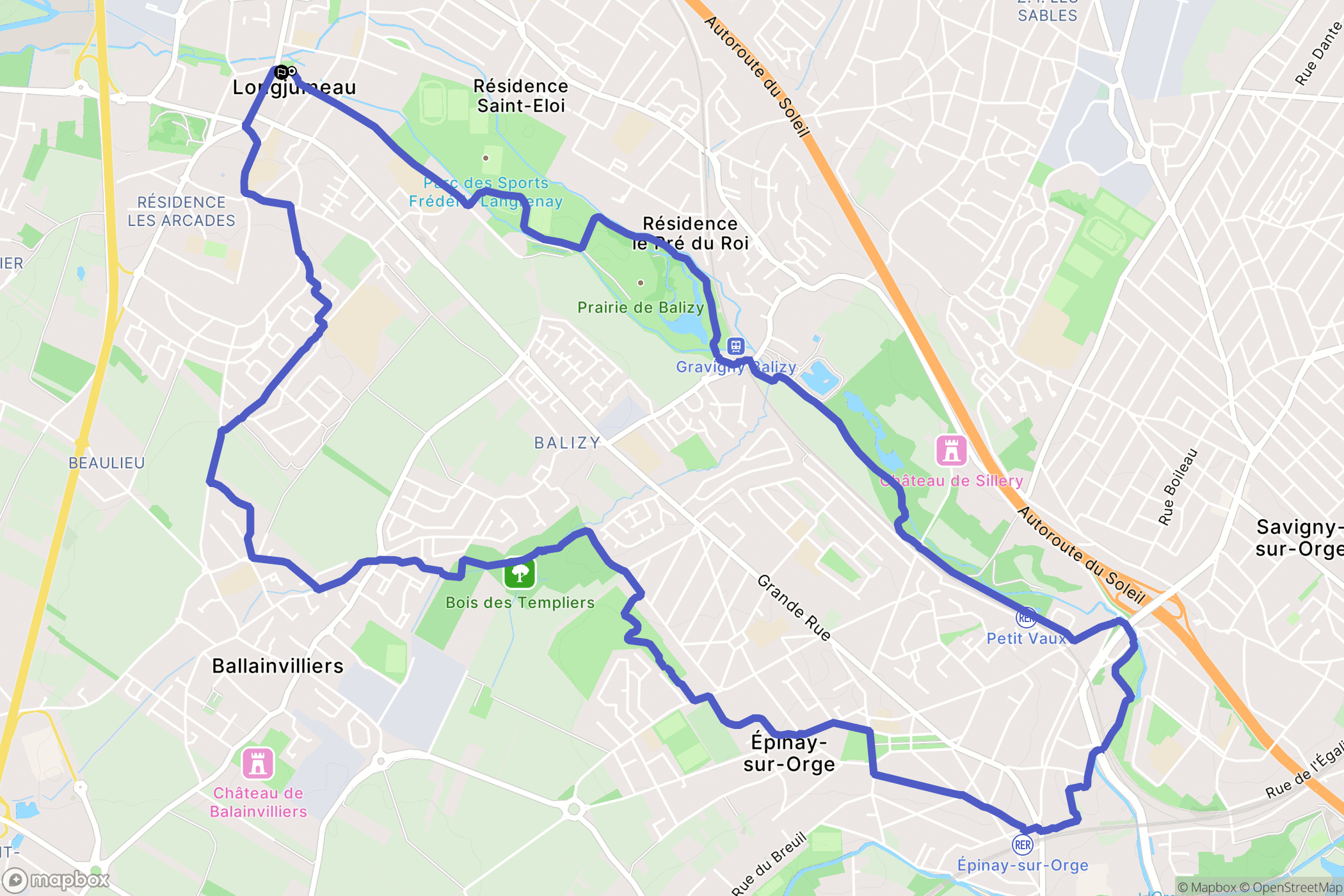 Longjumeau : carte du parcours de randonnée - France