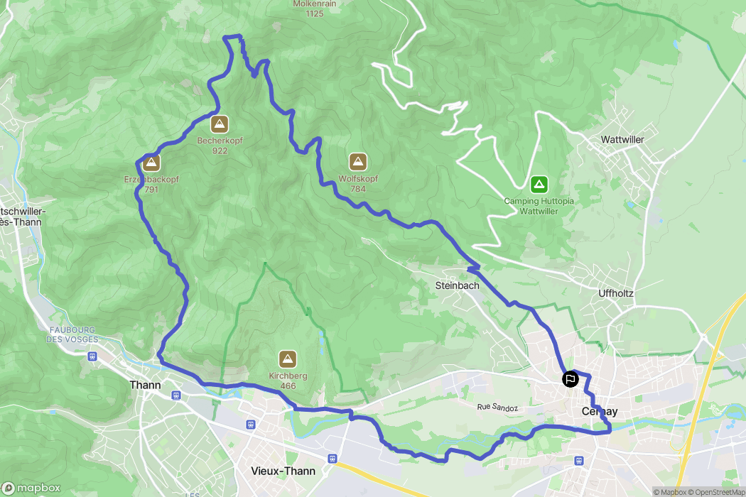 Cernay : carte du parcours de randonnée - France