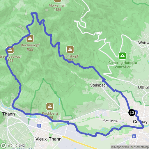 Cernay : carte du parcours de randonnée - France